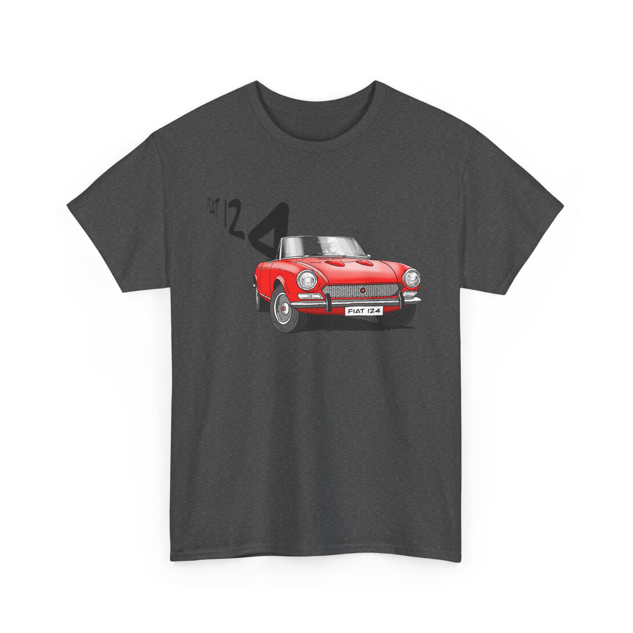 T-Shirt, Fiat 124 Spider, Strichzeichnung, Rot, personalisierbar – Bild 5