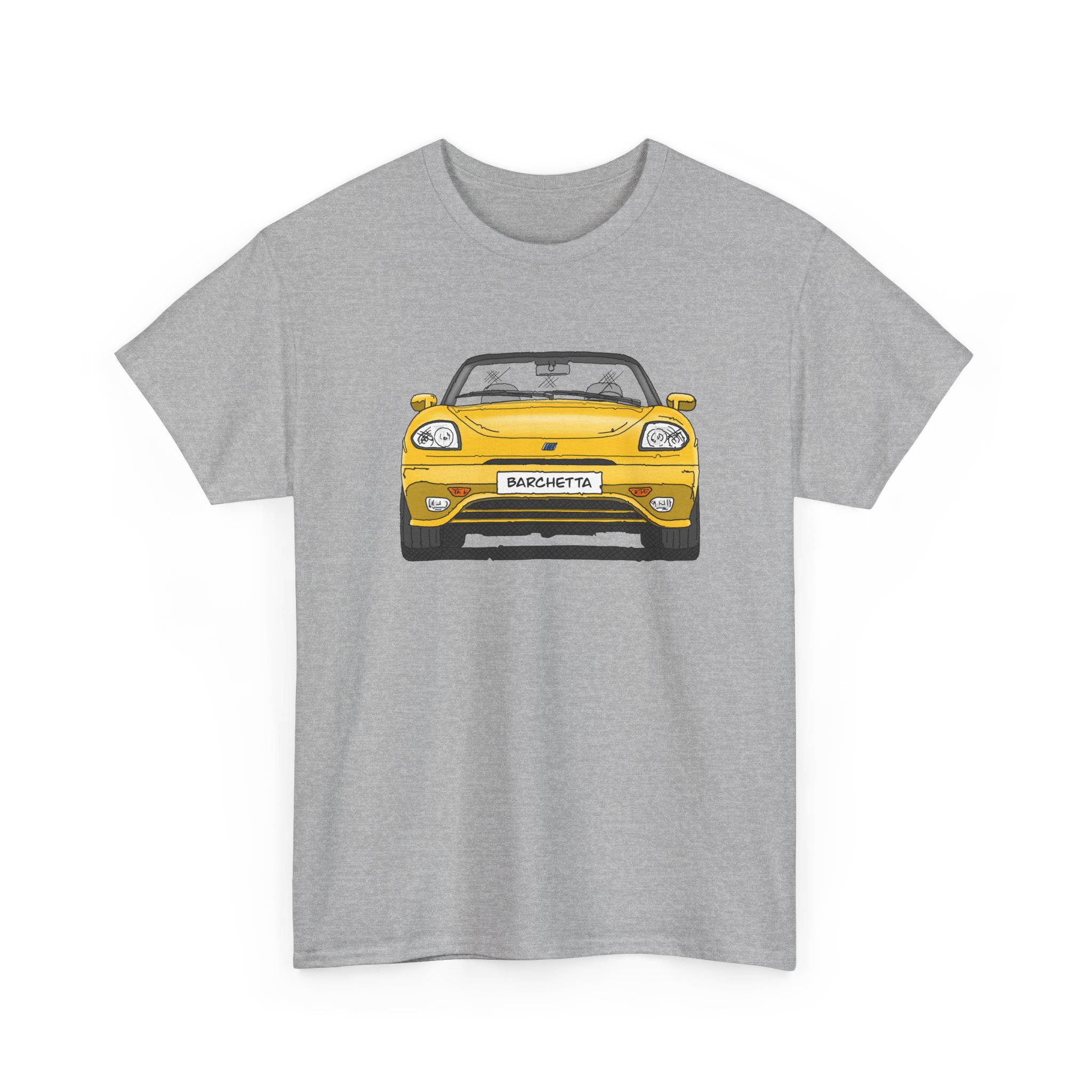 T-Shirt, Fiat Barchetta, Strichzeichnung, Gelb, eigenes Kennzeichen möglich