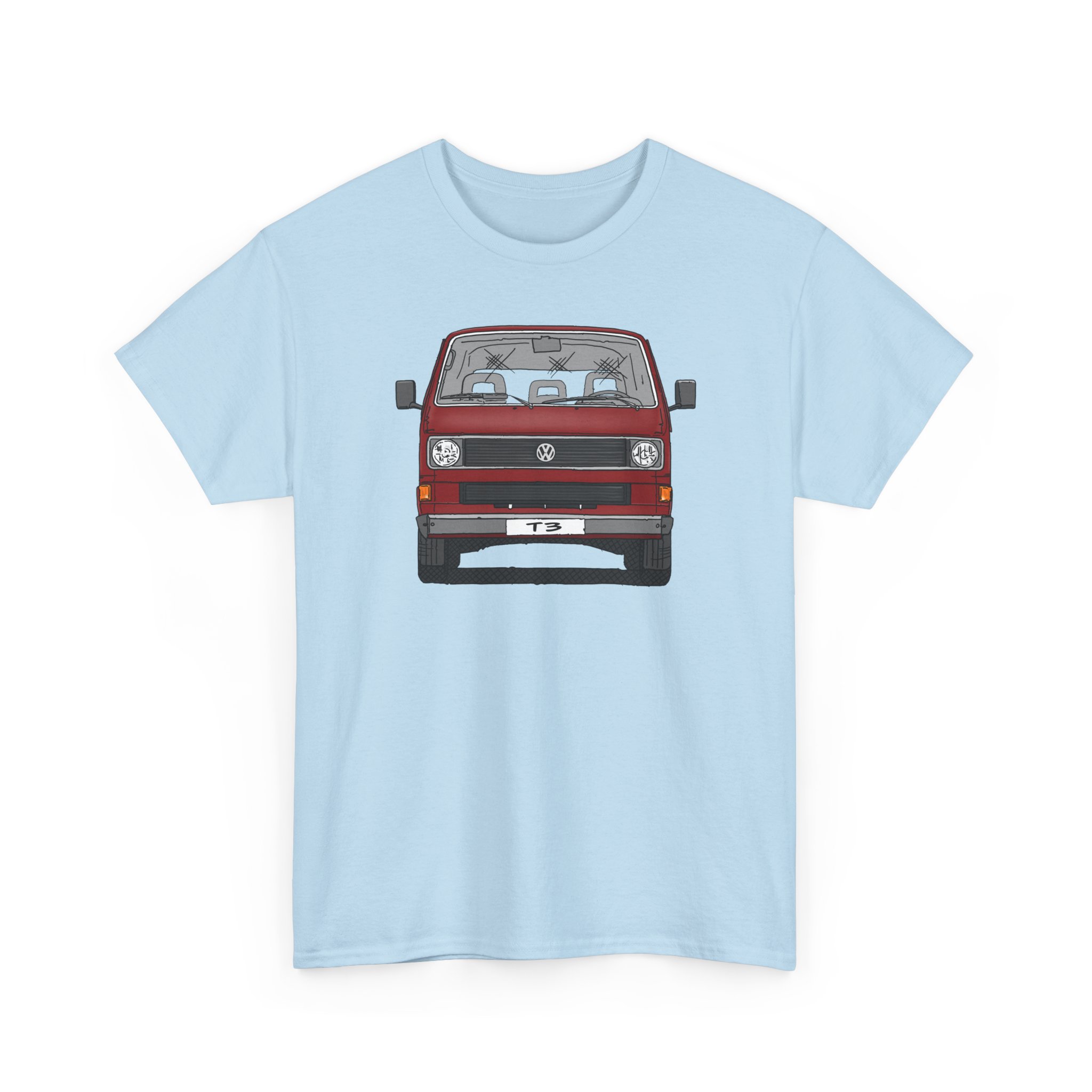 T-Shirt, VW T3, Bulli, VW Bus, Strichzeichnung, Rot, mit Kennzeichen personalisierbar – Bild 3
