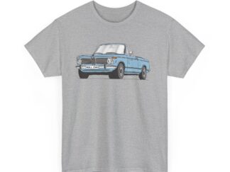 T-Shirt, BMW 02 Baur Cabrio, Strichzeichnung, Fjord Blau, eigenes Kennzeichen möglich