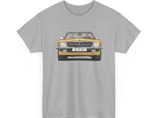 T-Shirt, Mercedes SL R107, Strichzeichnung, Gold/Gelb, eigenes Kennzeichen möglich