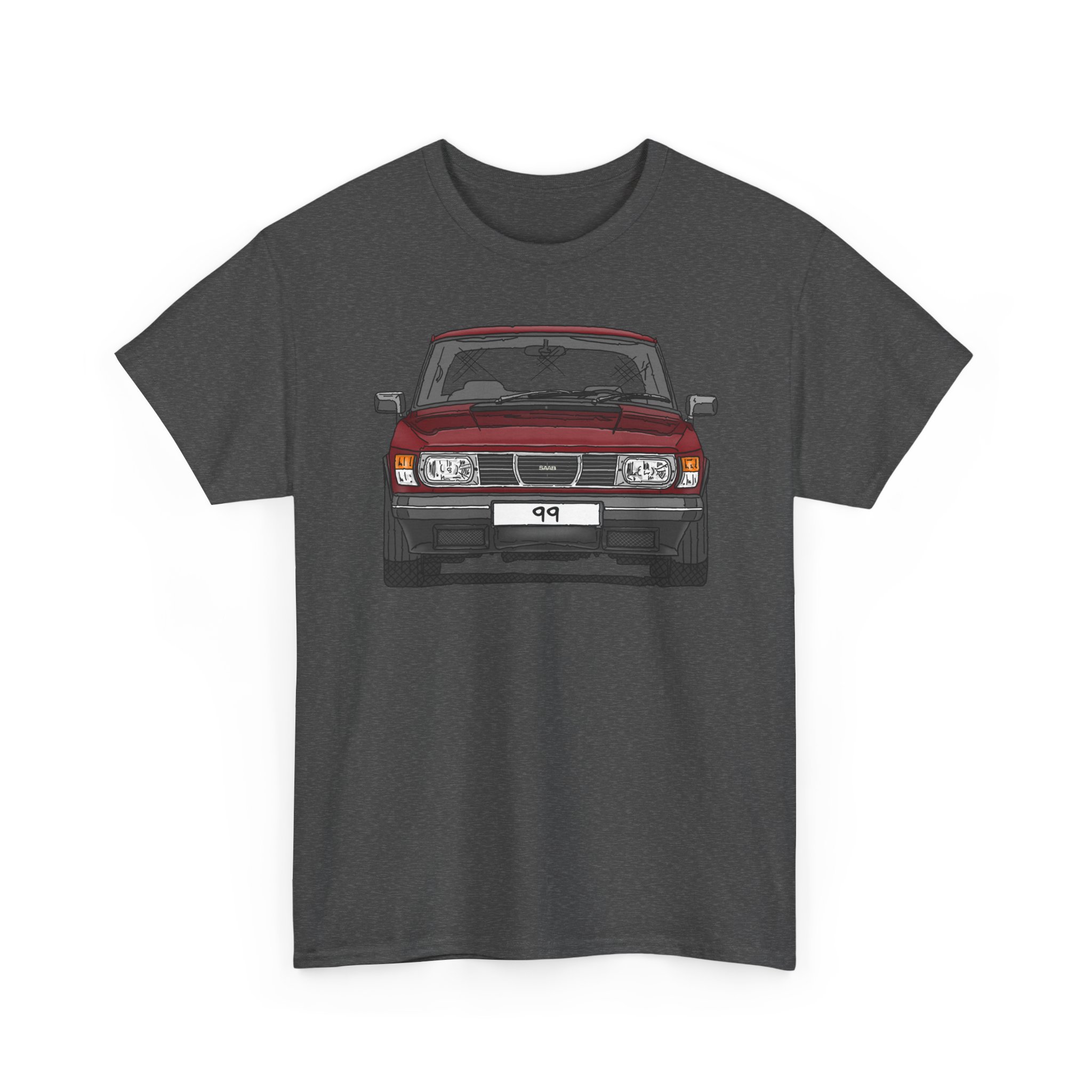 T-Shirt, Saab 99, Strichzeichnung, Rot, eigenes Kennzeichen möglich – Bild 3