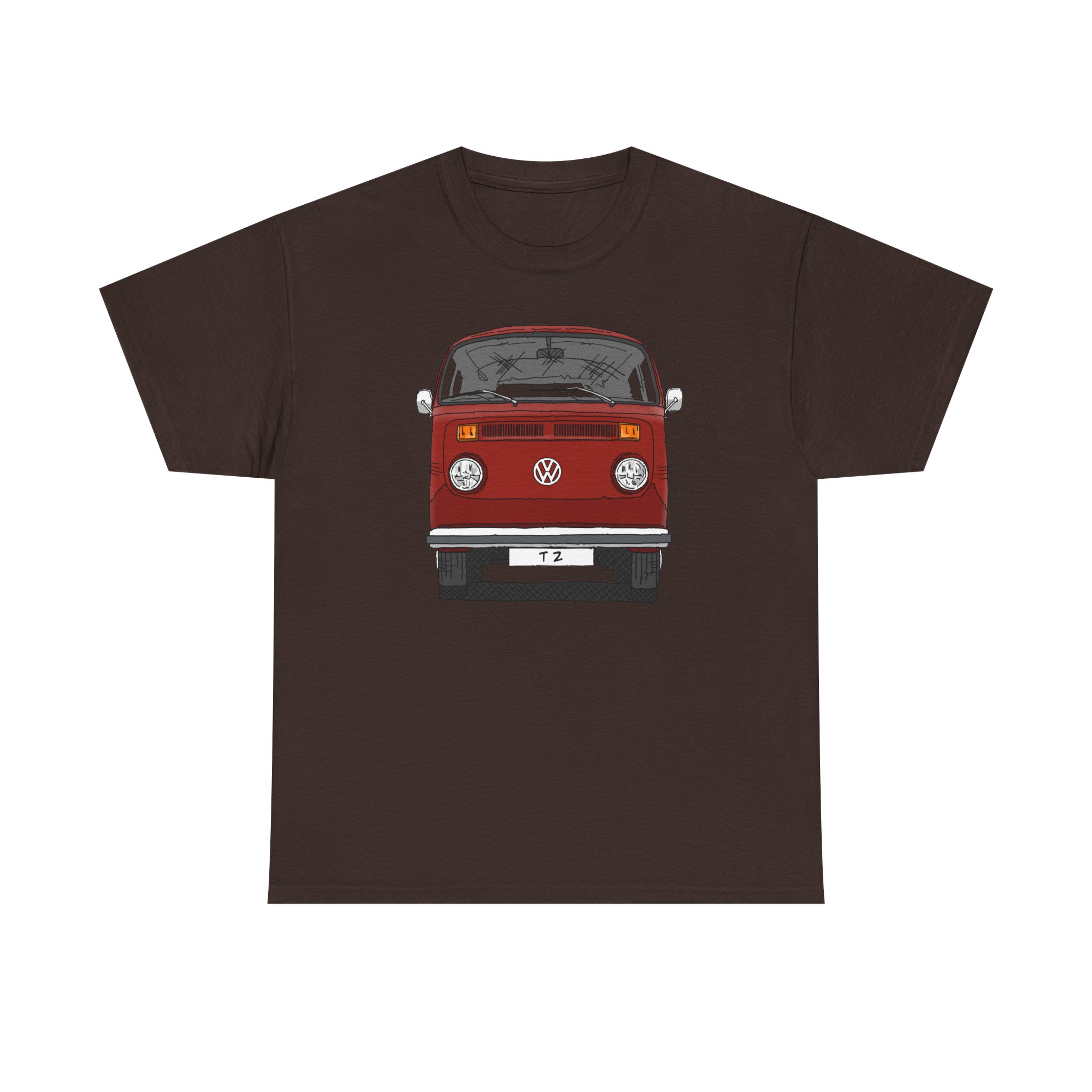 T-Shirt, VW T2, T2b, Bulli, VW Bus, Strichzeichnung, Rot, Wunsch-Kennzeichen möglich – Bild 5