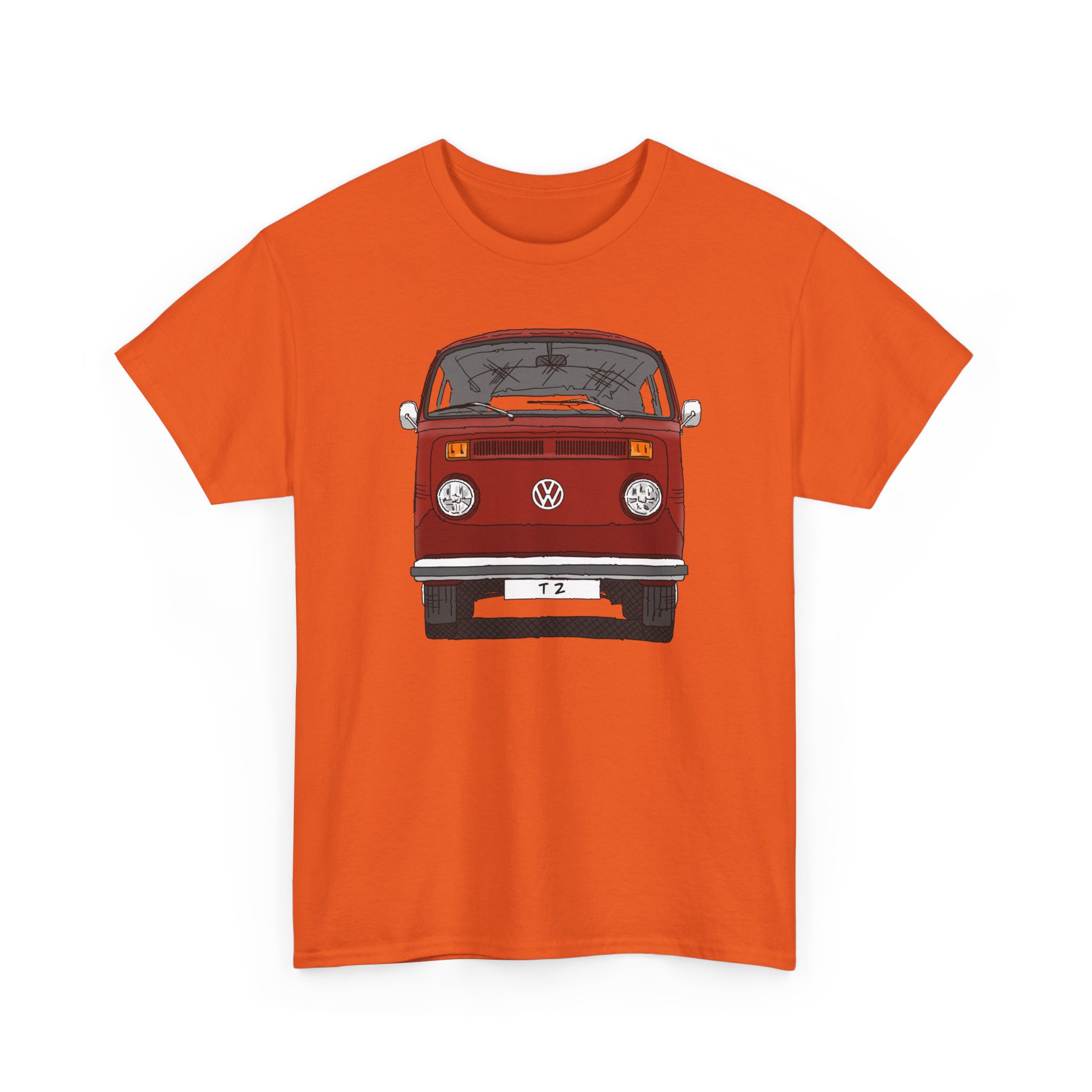 T-Shirt, VW T2, T2b, Bulli, VW Bus, Strichzeichnung, Rot, Wunsch-Kennzeichen möglich – Bild 35
