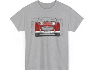 T-Shirt, Austin-Healey Sprite Mk1, Frogeye, Strichzeichnung, Rot, personalisierbar