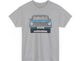 T-Shirt, Opel Rekord A, Strichzeichnung, Blau, mit Kennzeichen personalisierbar