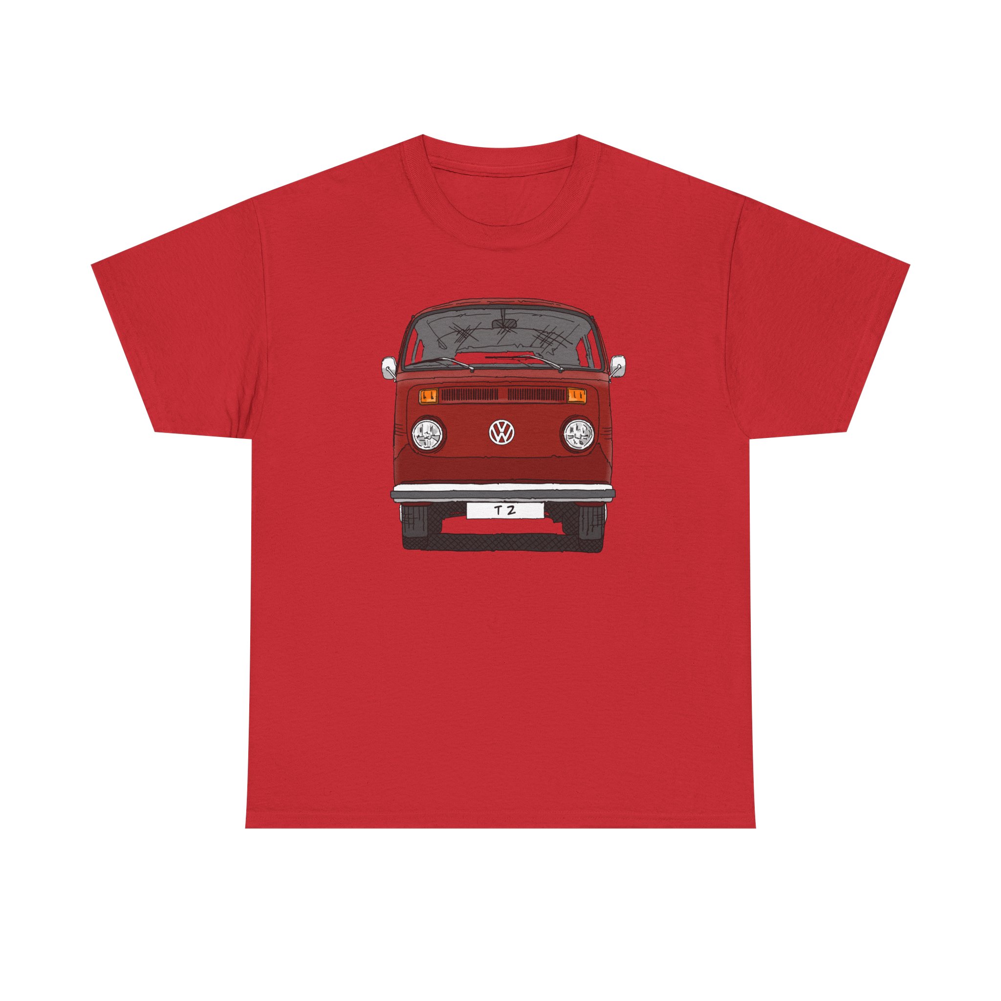 T-Shirt, VW T2, T2b, Bulli, VW Bus, Strichzeichnung, Rot, Wunsch-Kennzeichen möglich – Bild 37