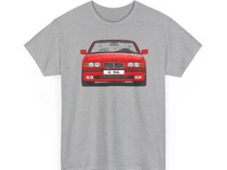 T-Shirt, BMW E36 Cabrio, 3er, Strichzeichnung, Rot, mit Kennzeichen personalisierbar