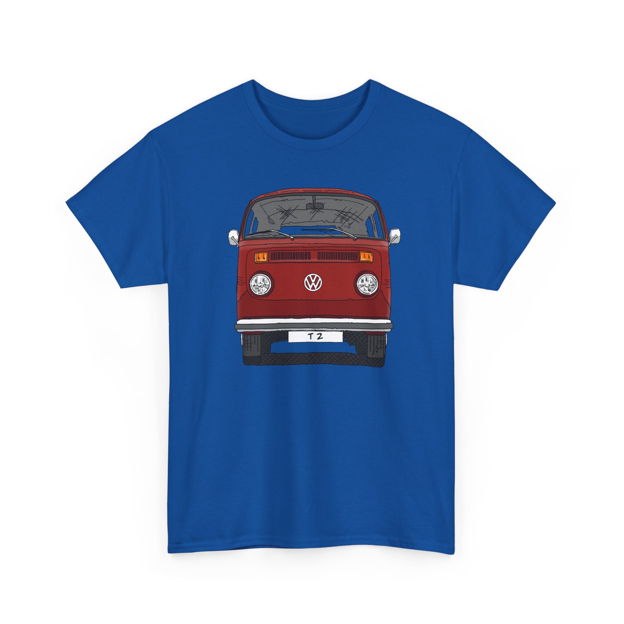 T-Shirt, VW T2, T2b, Bulli, VW Bus, Strichzeichnung, Rot, Wunsch-Kennzeichen möglich – Bild 43