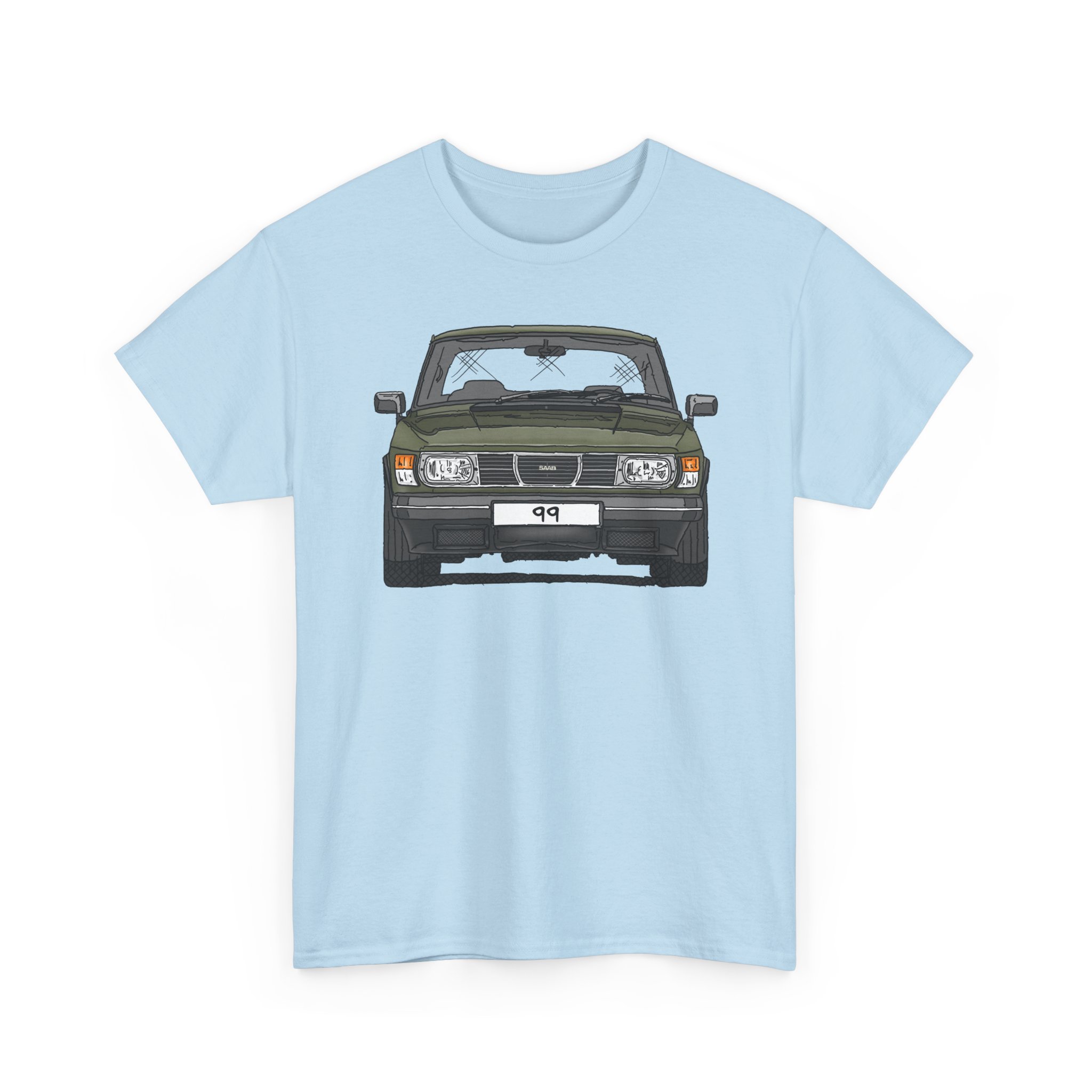 T-Shirt, Saab 99, Strichzeichnung, Grün, eigenes Kennzeichen möglich – Bild 7