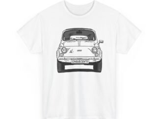 T-Shirt, Fiat 500 Cinquecento, Strichzeichnung, Weiß, personalisierbar