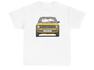 T-Shirt, Audi 50, Strichzeichnung, Gelb, mit Kennzeichen personalisierbar