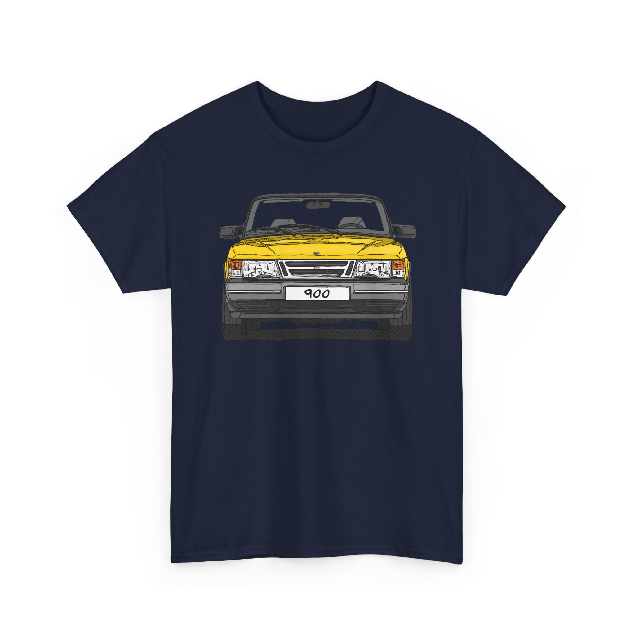 T-Shirt, Saab 900 Cabrio, Strichzeichnung, Gelb, eigenes Kennzeichen möglich – Bild 9