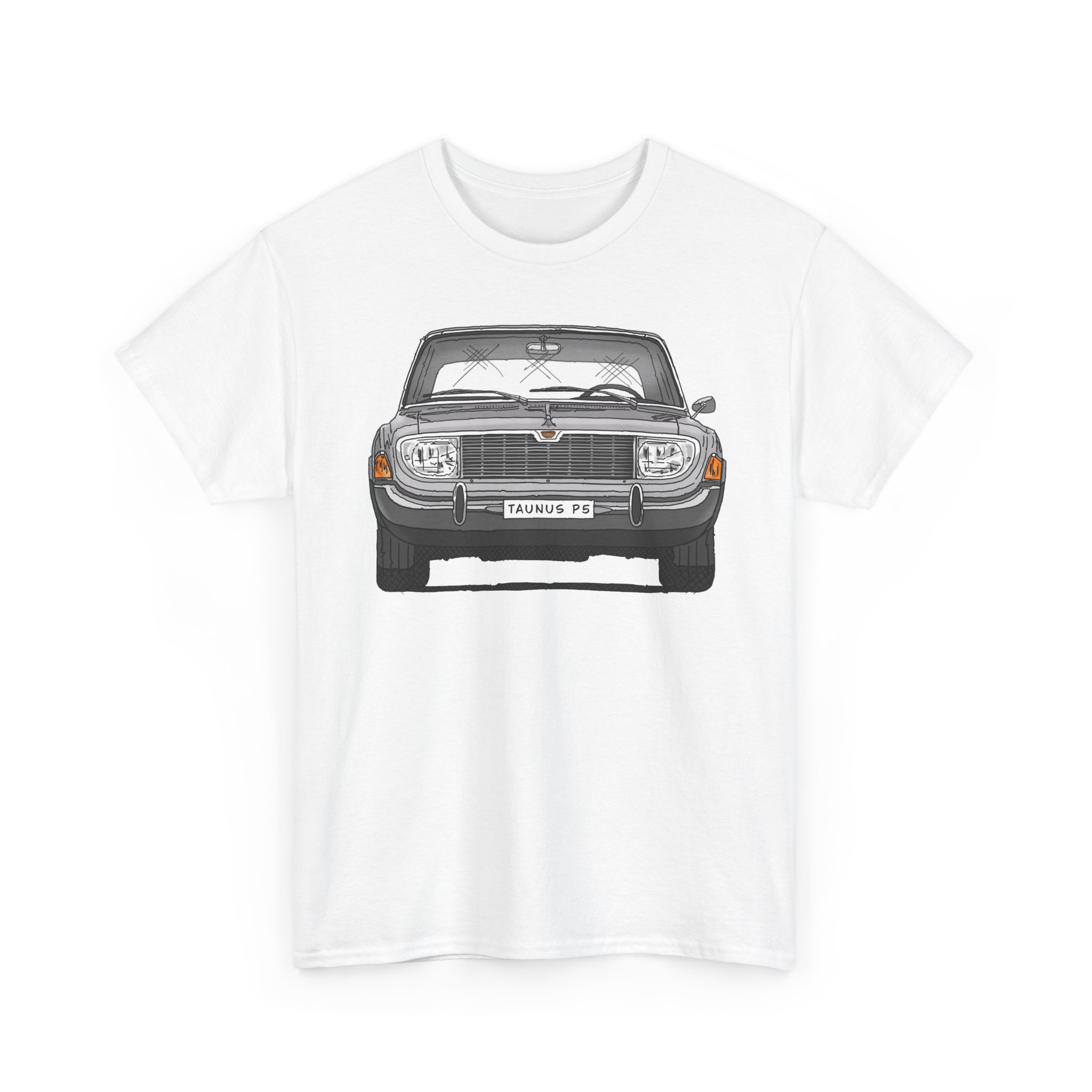 T-Shirt, Ford Taunus P5 17M, Strichzeichnung, Grau, eigenes Kennzeichen möglich – Bild 4