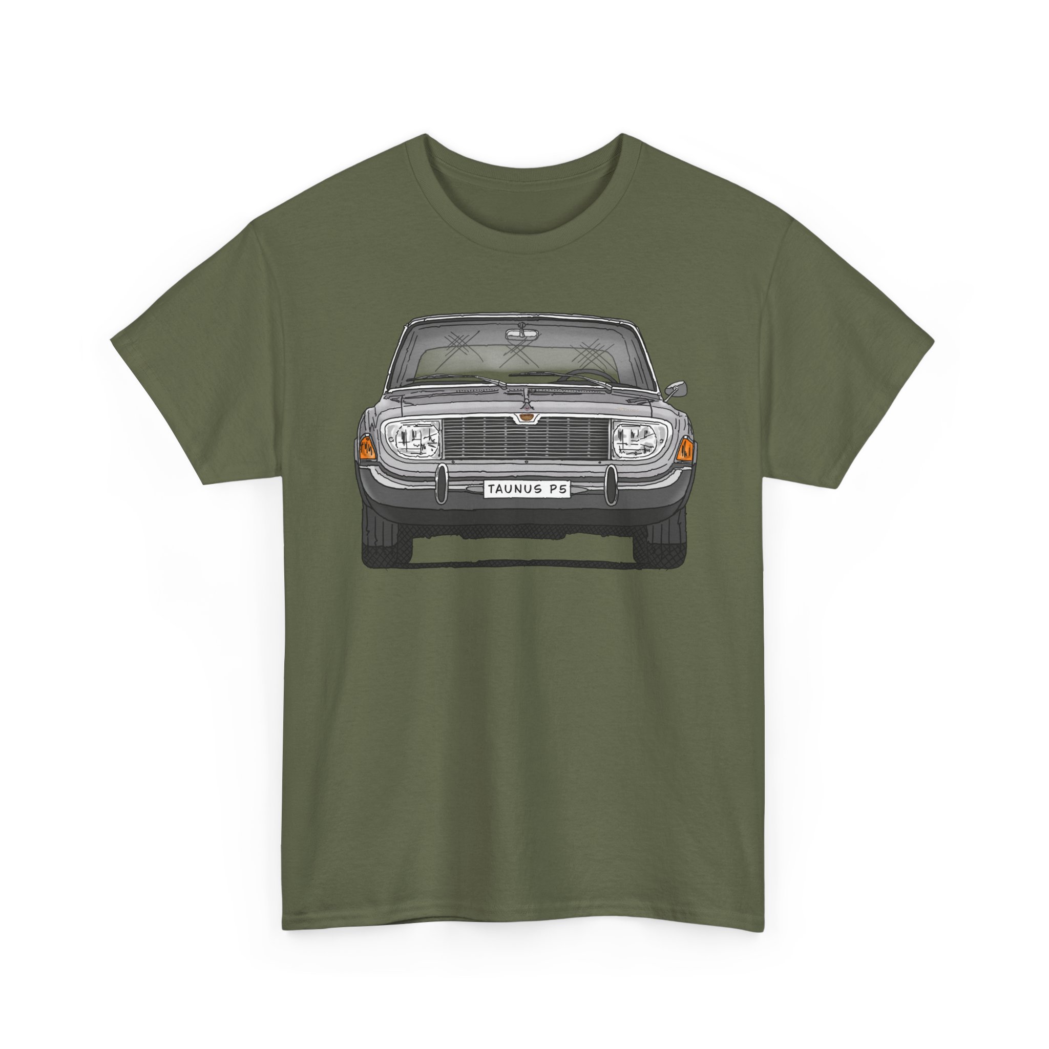 T-Shirt, Ford Taunus P5 17M, Strichzeichnung, Grau, eigenes Kennzeichen möglich – Bild 2