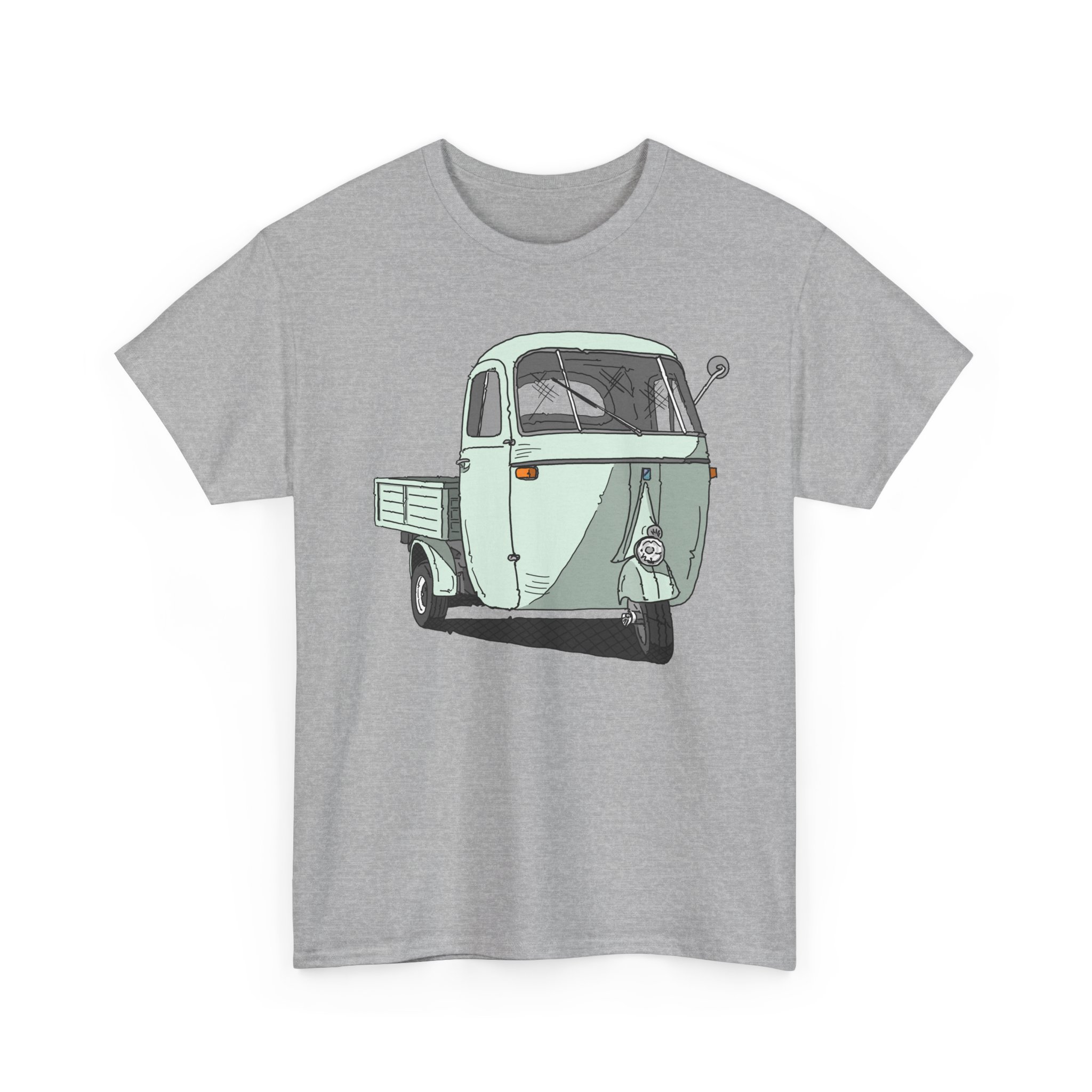 T-Shirt, Piaggio Ape, Strichzeichnung, Türkis, mit Kennzeichen personalisierbar – Bild 2