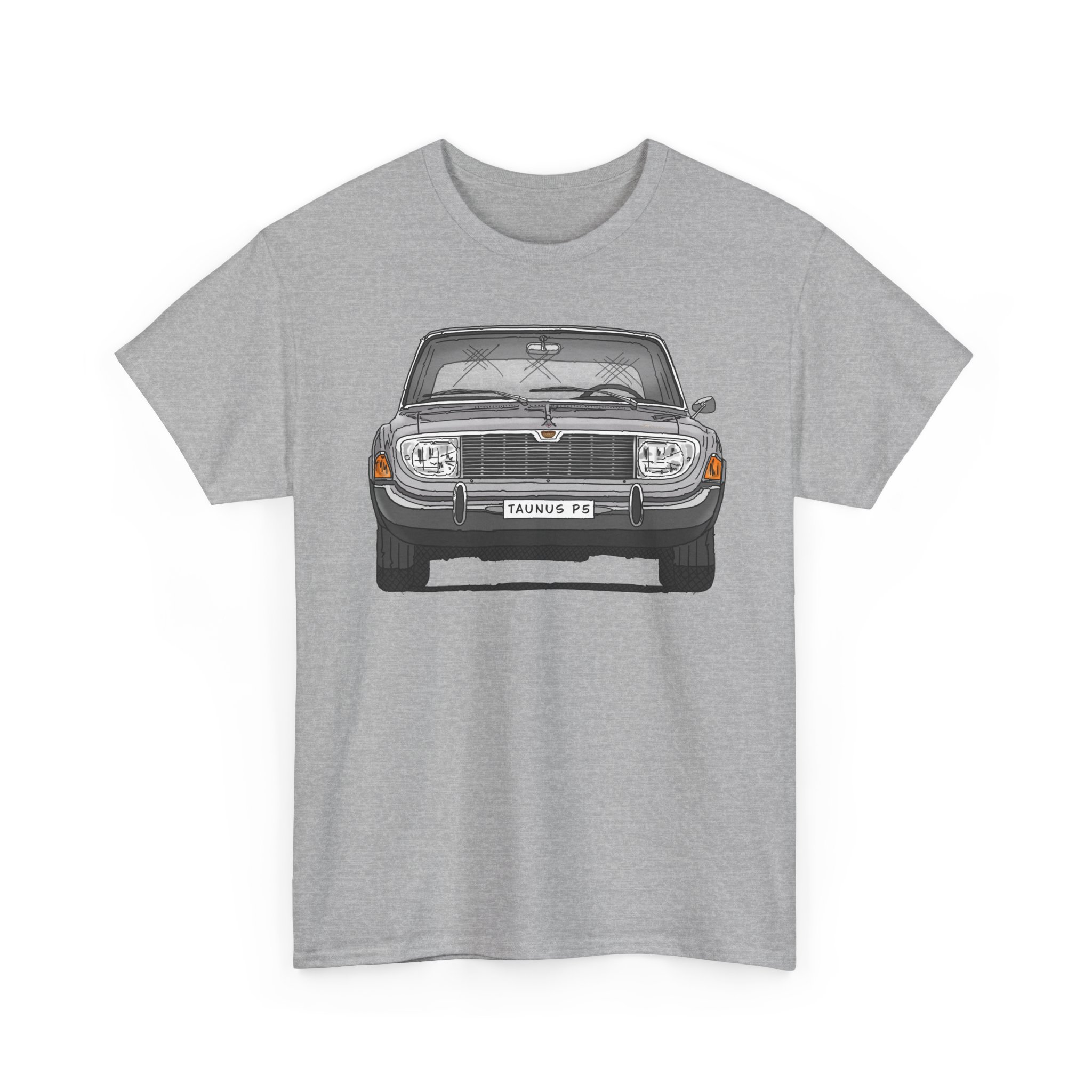 T-Shirt, Ford Taunus P5 17M, Strichzeichnung, Grau, eigenes Kennzeichen möglich