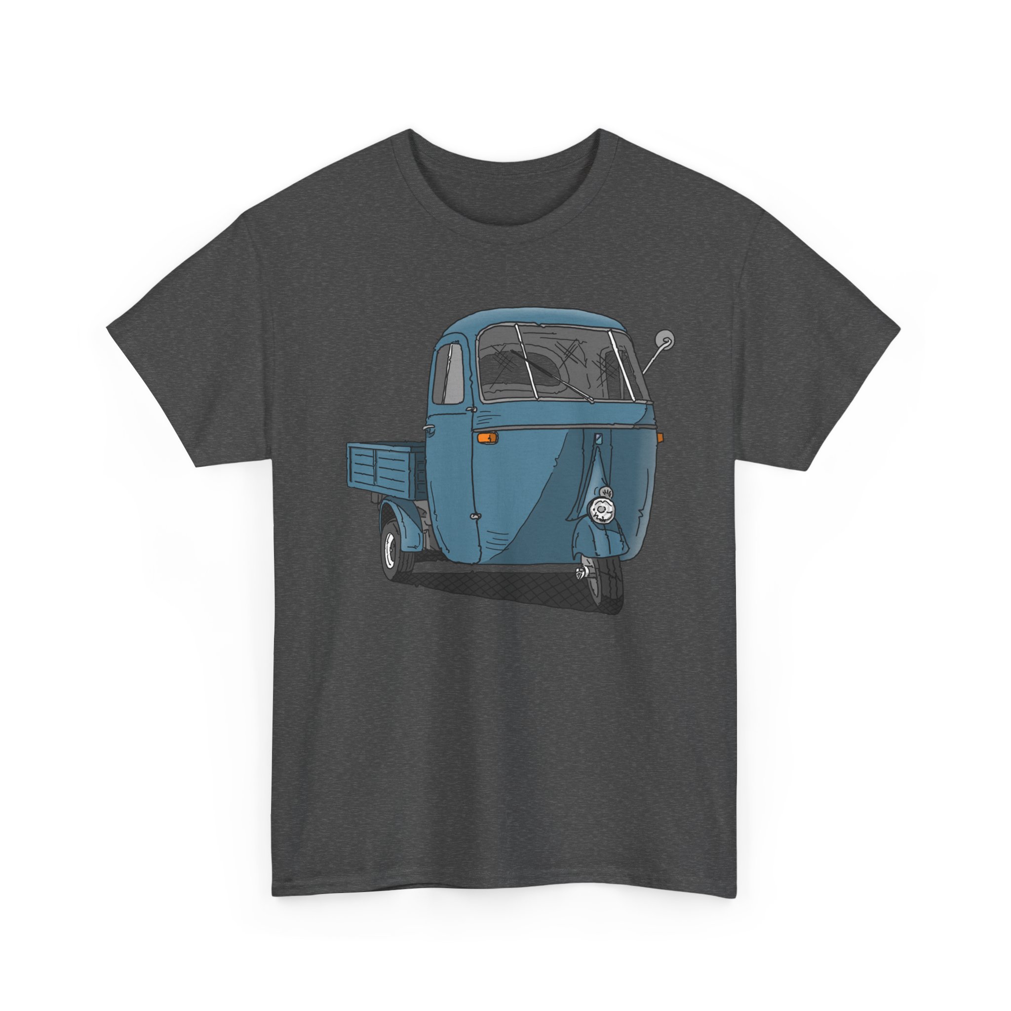 T-Shirt, Piaggio Ape, Strichzeichnung, Blau, mit Kennzeichen personalisierbar – Bild 2