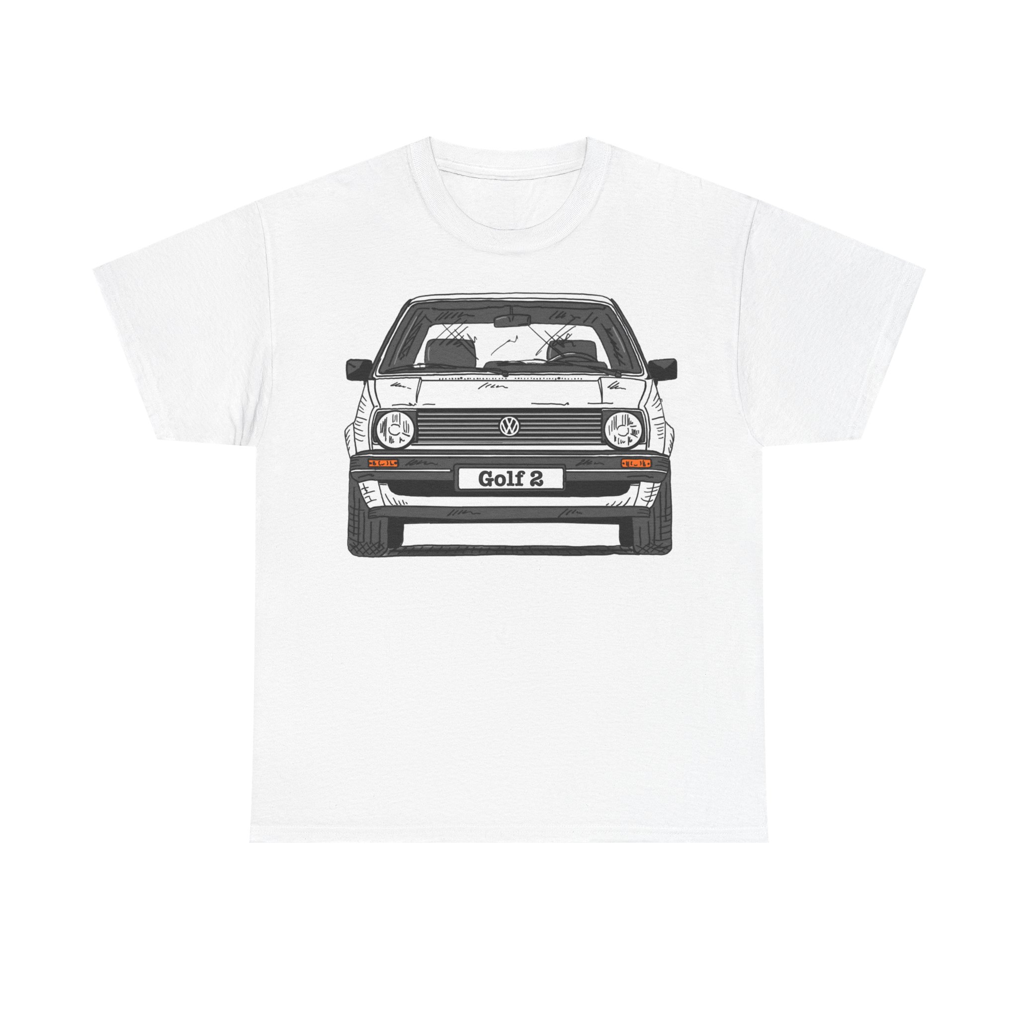T-Shirt, Golf 2, Strichzeichnung, Weiß, personalisierbar