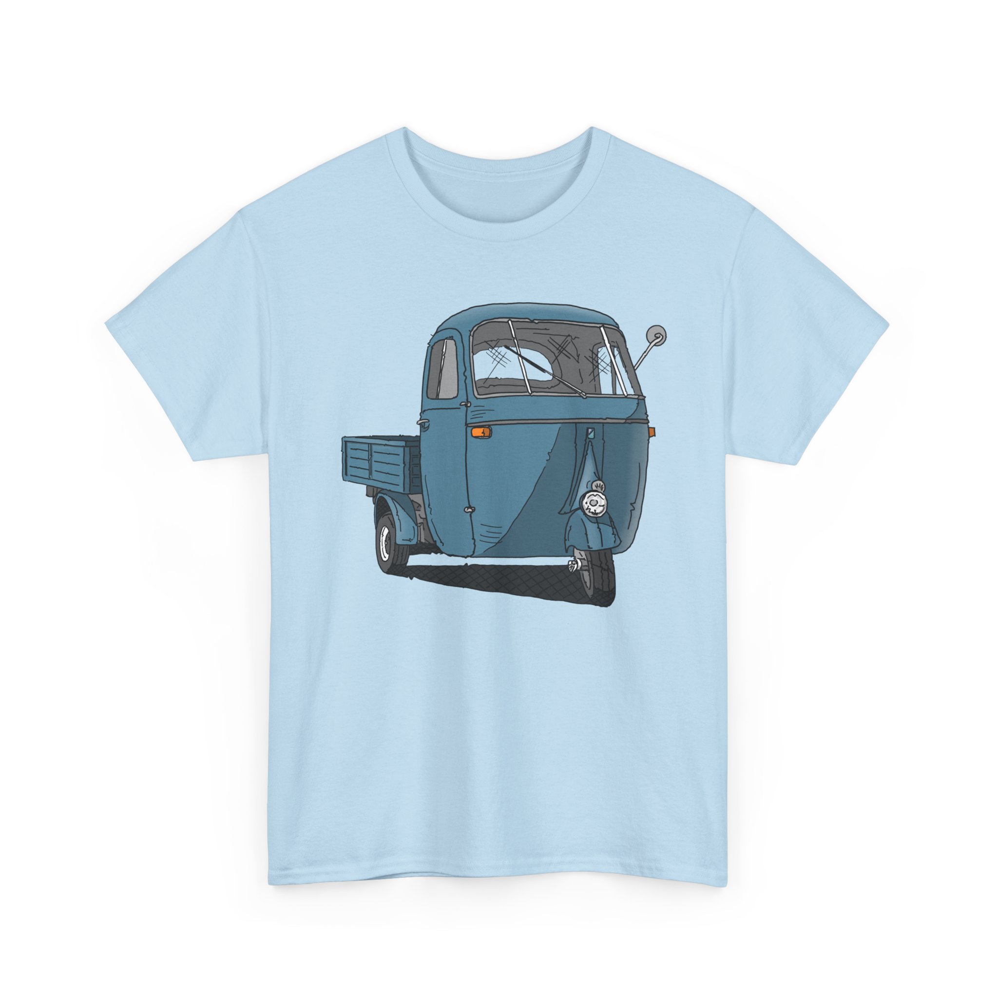 T-Shirt, Piaggio Ape, Strichzeichnung, Blau, mit Kennzeichen personalisierbar – Bild 3