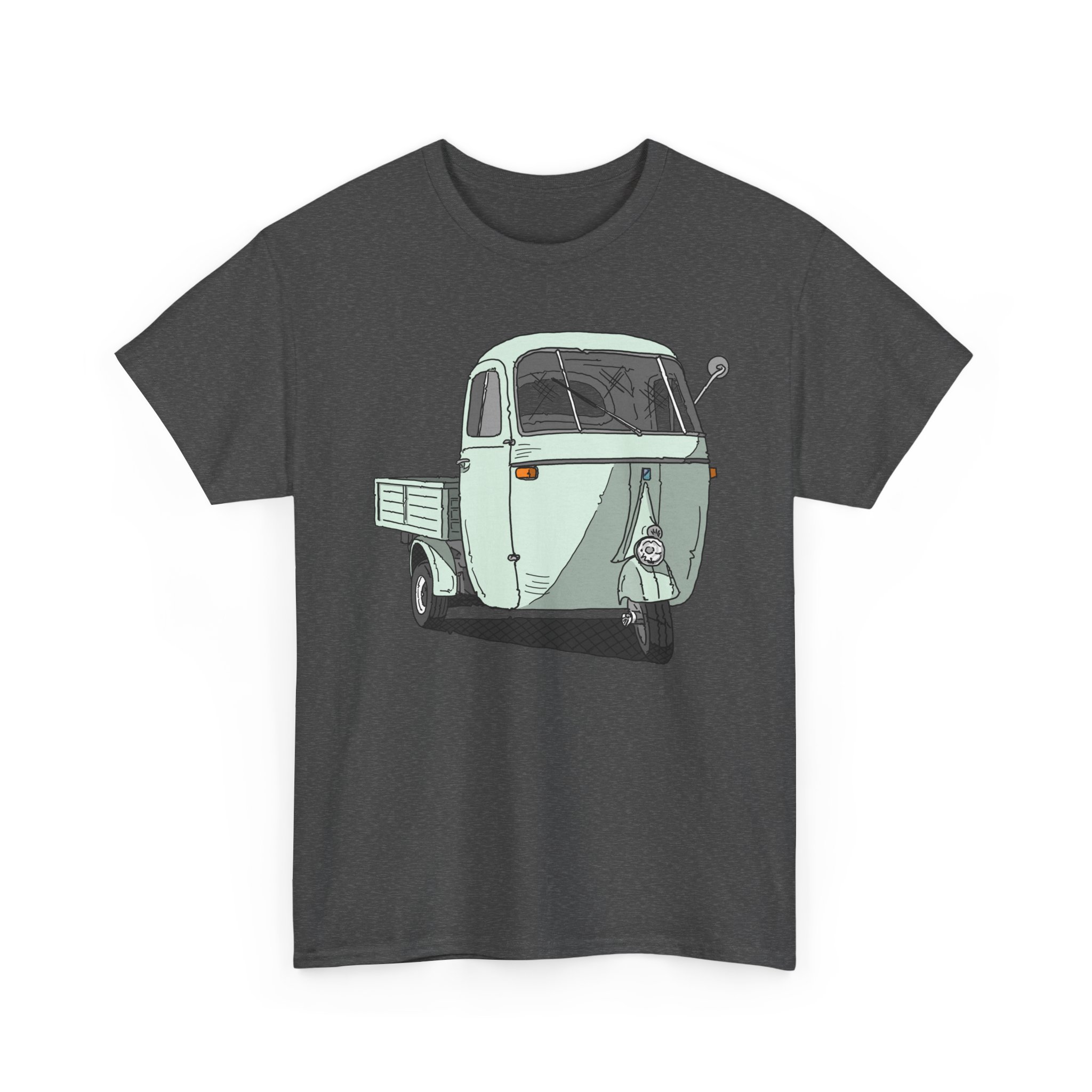 T-Shirt, Piaggio Ape, Strichzeichnung, Türkis, mit Kennzeichen personalisierbar – Bild 3