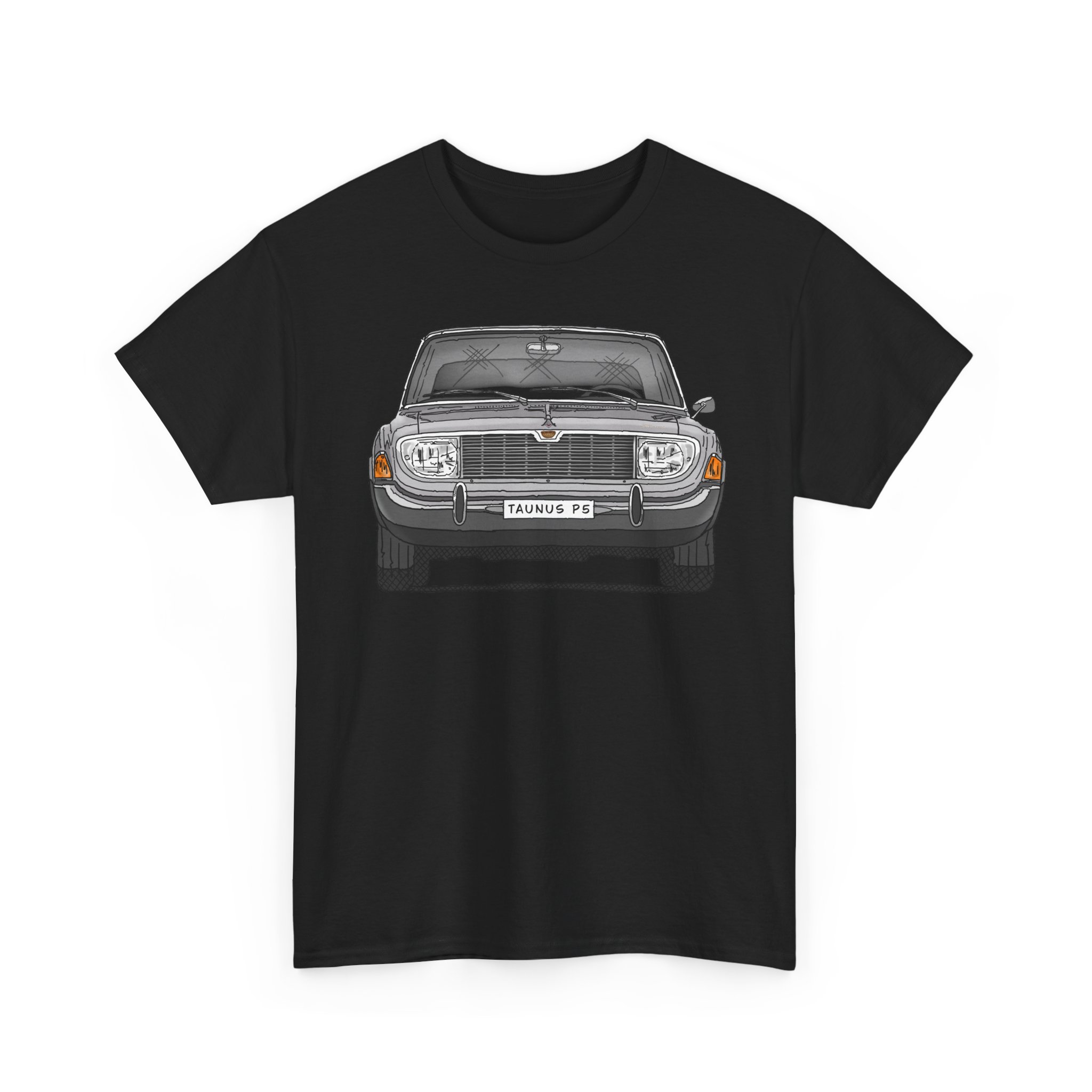T-Shirt, Ford Taunus P5 17M, Strichzeichnung, Grau, eigenes Kennzeichen möglich – Bild 5