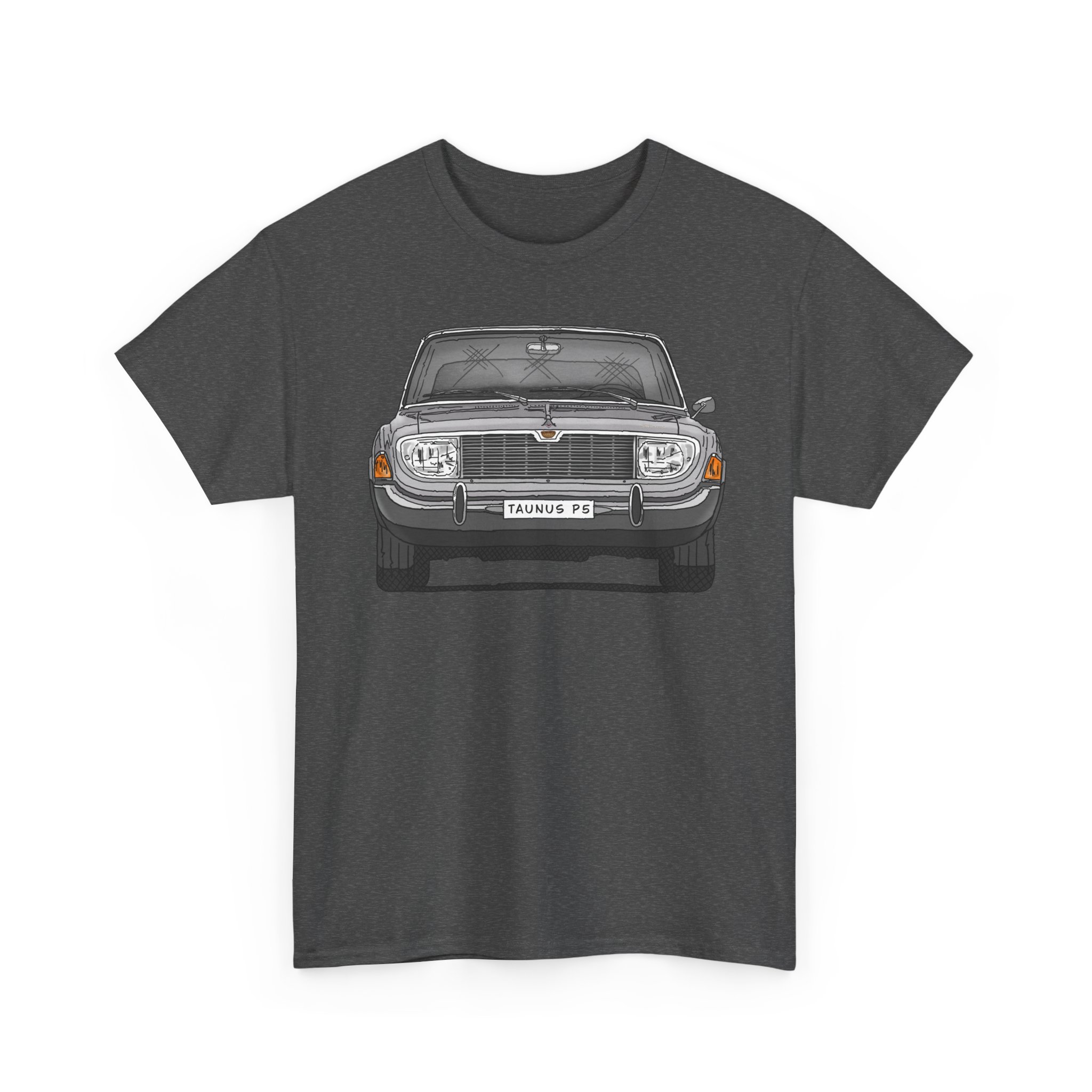 T-Shirt, Ford Taunus P5 17M, Strichzeichnung, Grau, eigenes Kennzeichen möglich – Bild 3