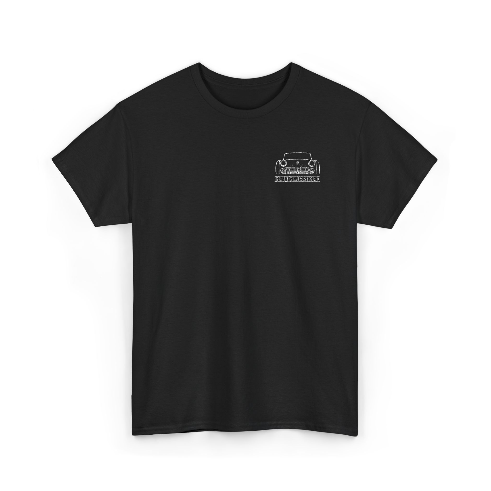 T-Shirt, Stickerei links, Triumph TR3A, TR3B, Text KULTKLASSIKER, Weiße Schrift