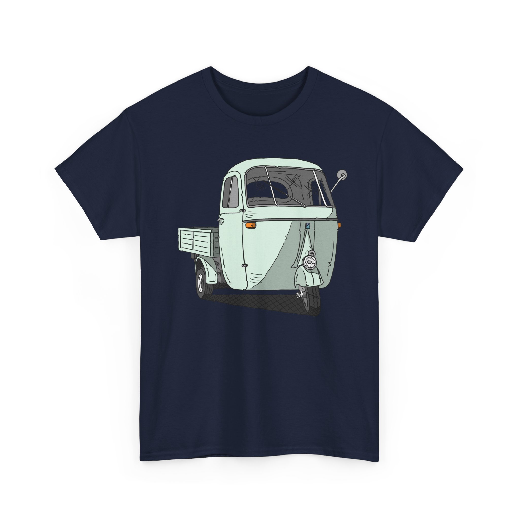T-Shirt, Piaggio Ape, Strichzeichnung, Türkis, mit Kennzeichen personalisierbar