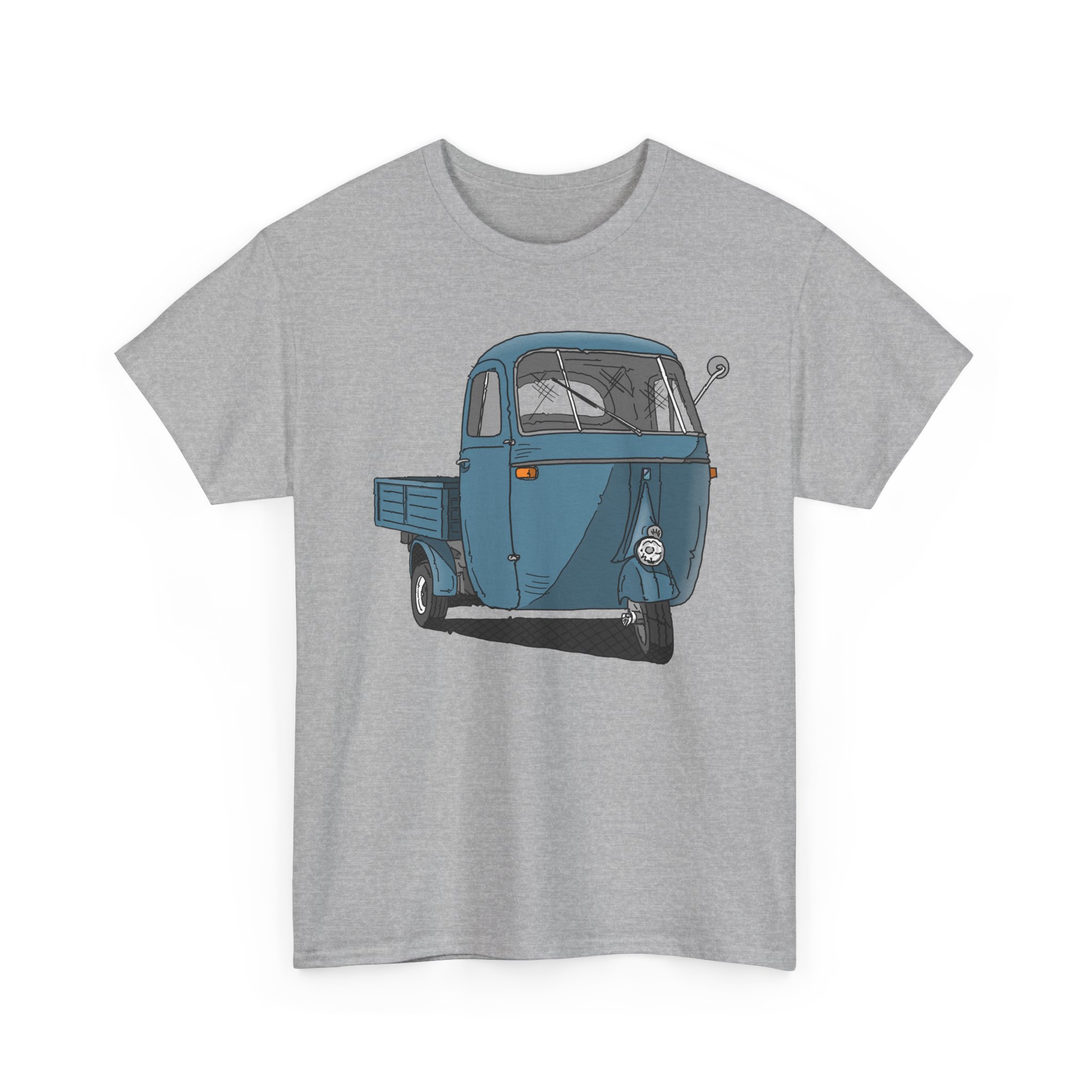 T-Shirt, Piaggio Ape, Strichzeichnung, Blau, mit Kennzeichen personalisierbar