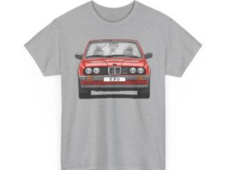 T-Shirt, BMW E30 Cabrio, 3er BMW, Strichzeichnung, Rot, eigenes Kennzeichen möglich