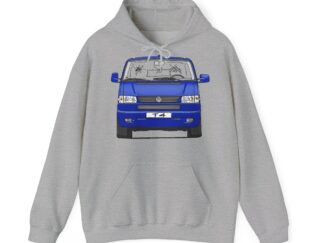 Hoodie, VW T4 GP, Bulli, Strichzeichnung, Blau, eigenes Kennzeichen möglich