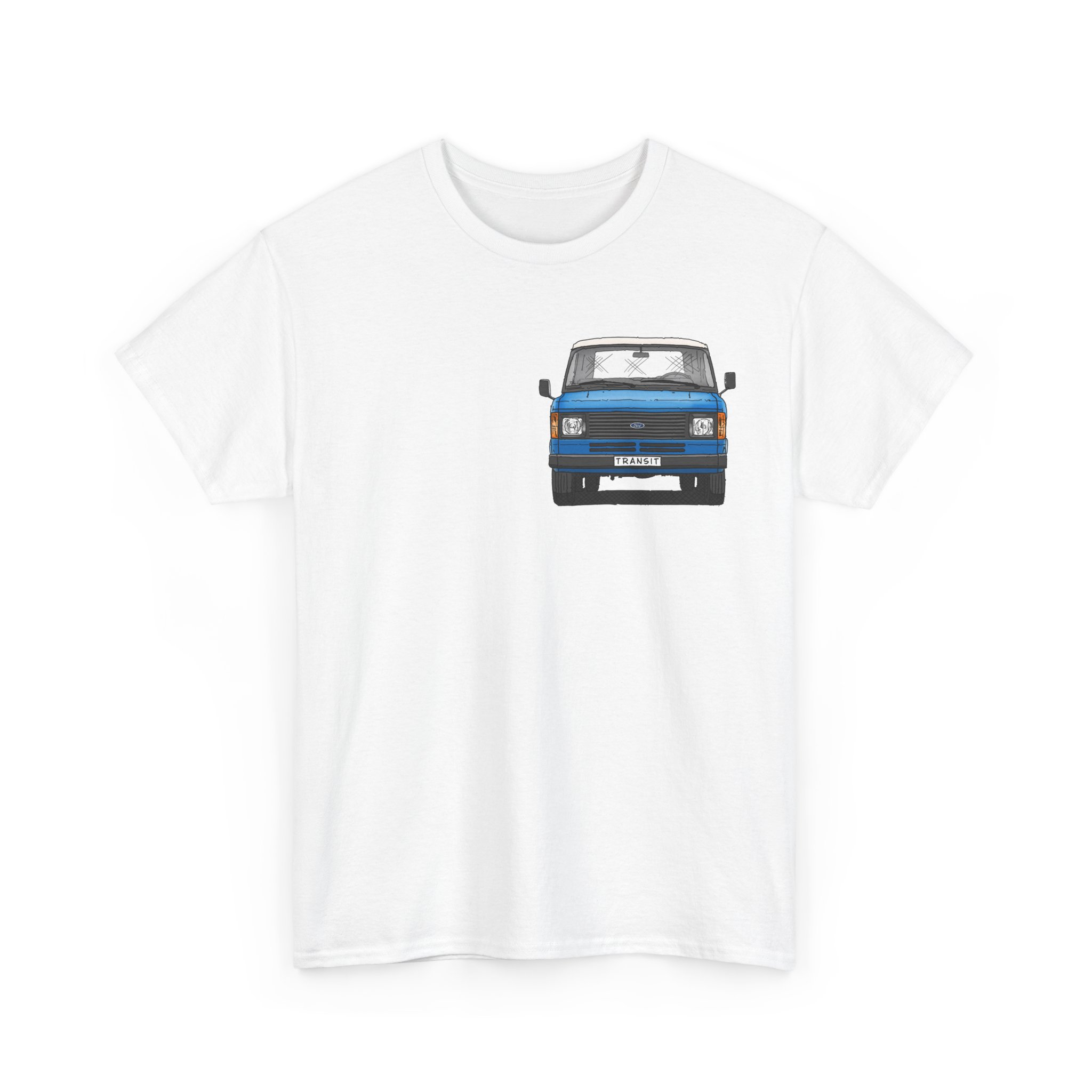 T-Shirt, Ford Transit Mk2, Strichzeichnung mittlere Größe, Blau, eigenes Kennzeichen möglich – Bild 7