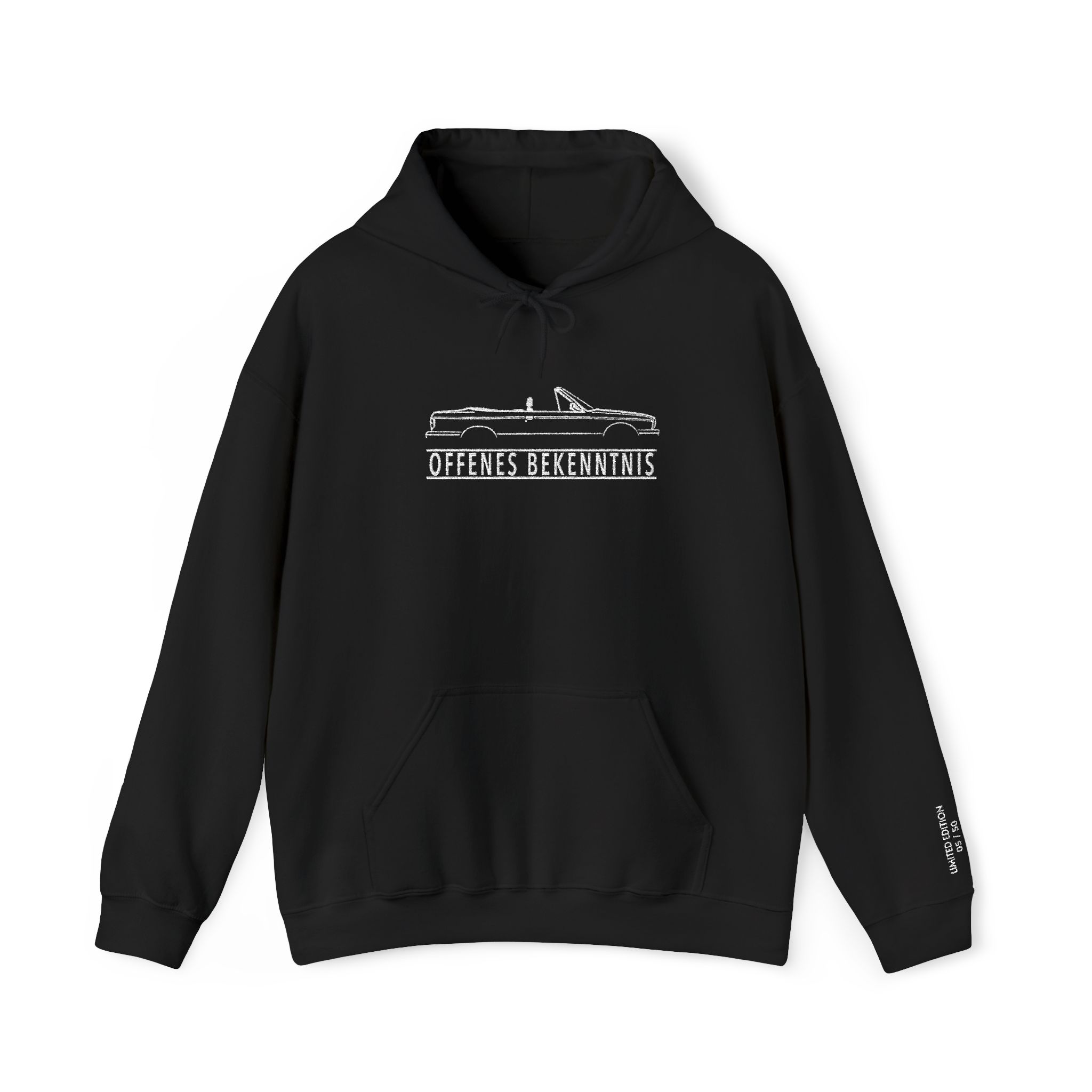 Streng limitiertes Hoodie, nur 50 Exemplare, BMW E30 Cabrio, 3er BMW, Vorderseite und Ärmel edel bestickt