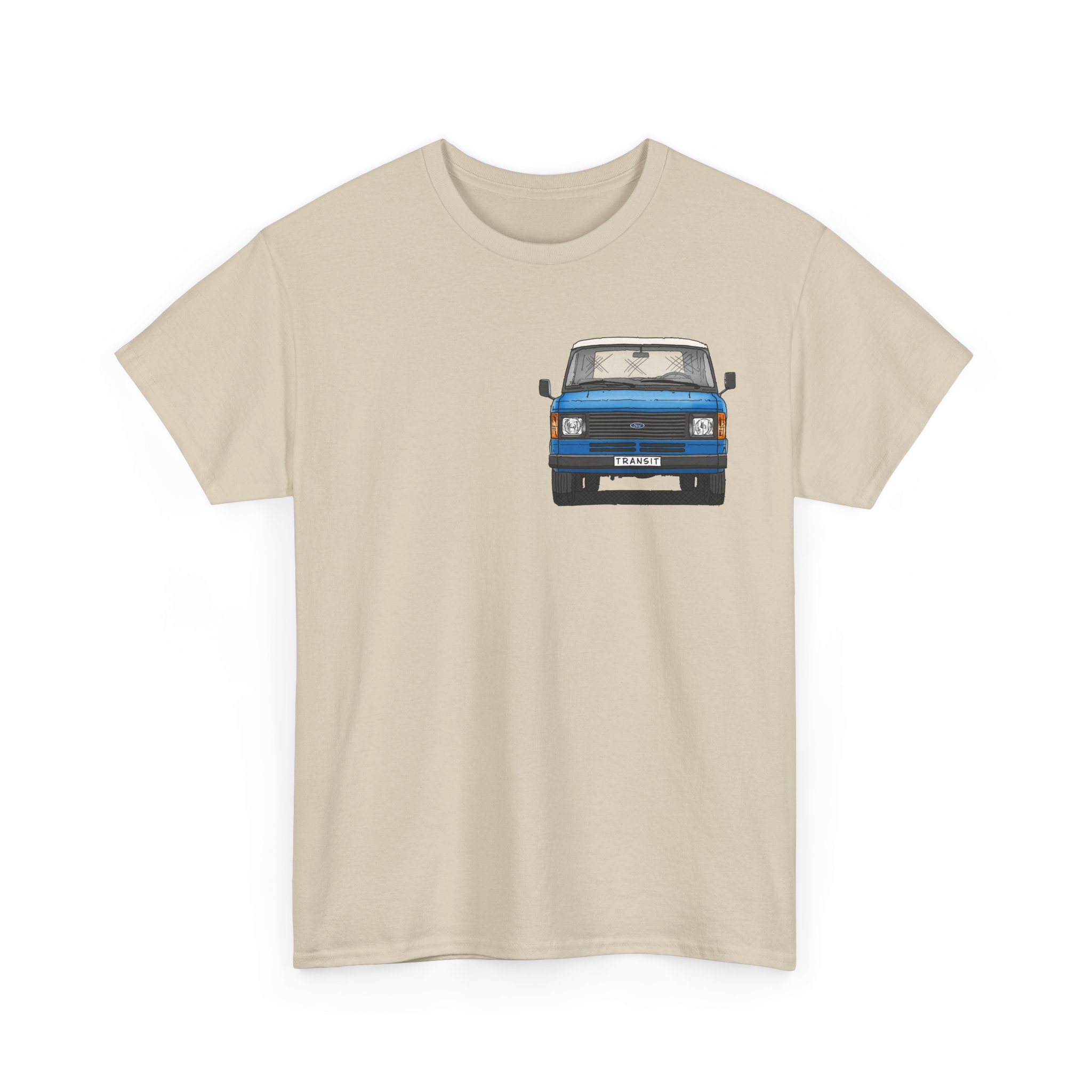 T-Shirt, Ford Transit Mk2, Strichzeichnung mittlere Größe, Blau, eigenes Kennzeichen möglich – Bild 2