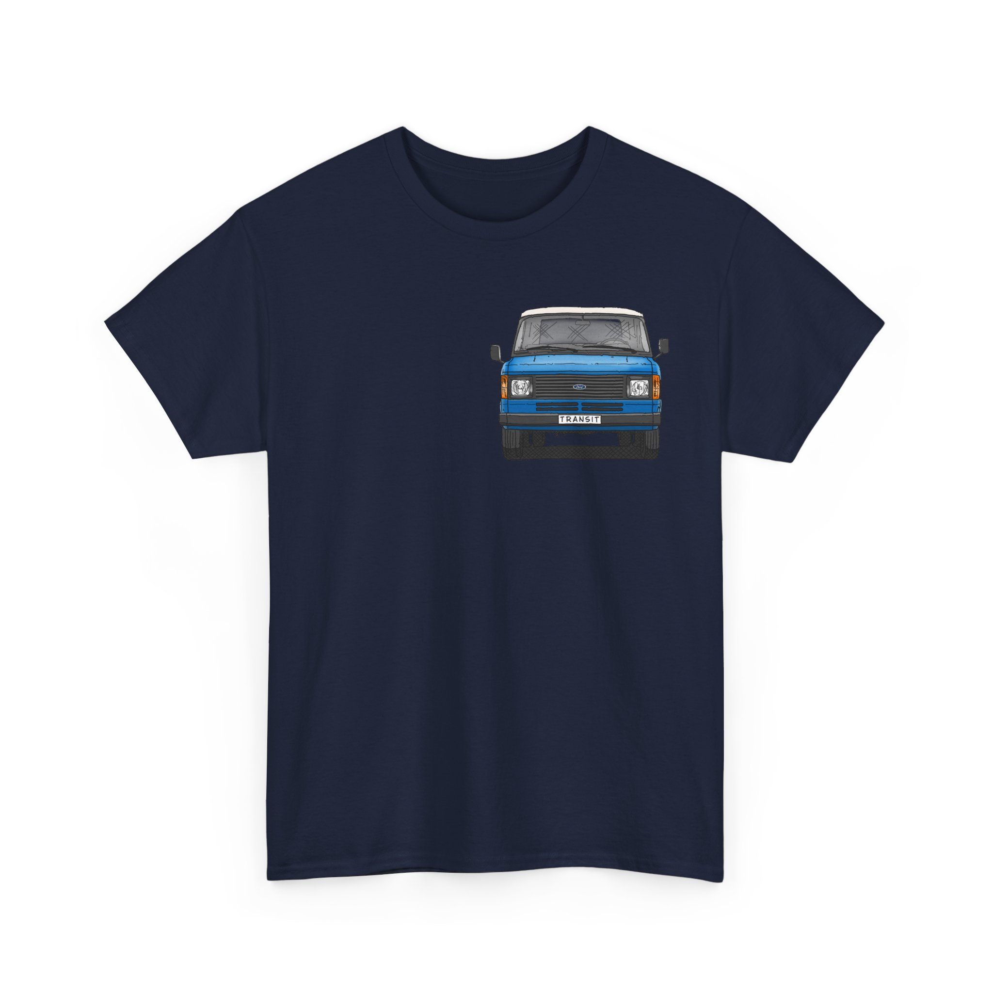 T-Shirt, Ford Transit Mk2, Strichzeichnung mittlere Größe, Blau, eigenes Kennzeichen möglich – Bild 4