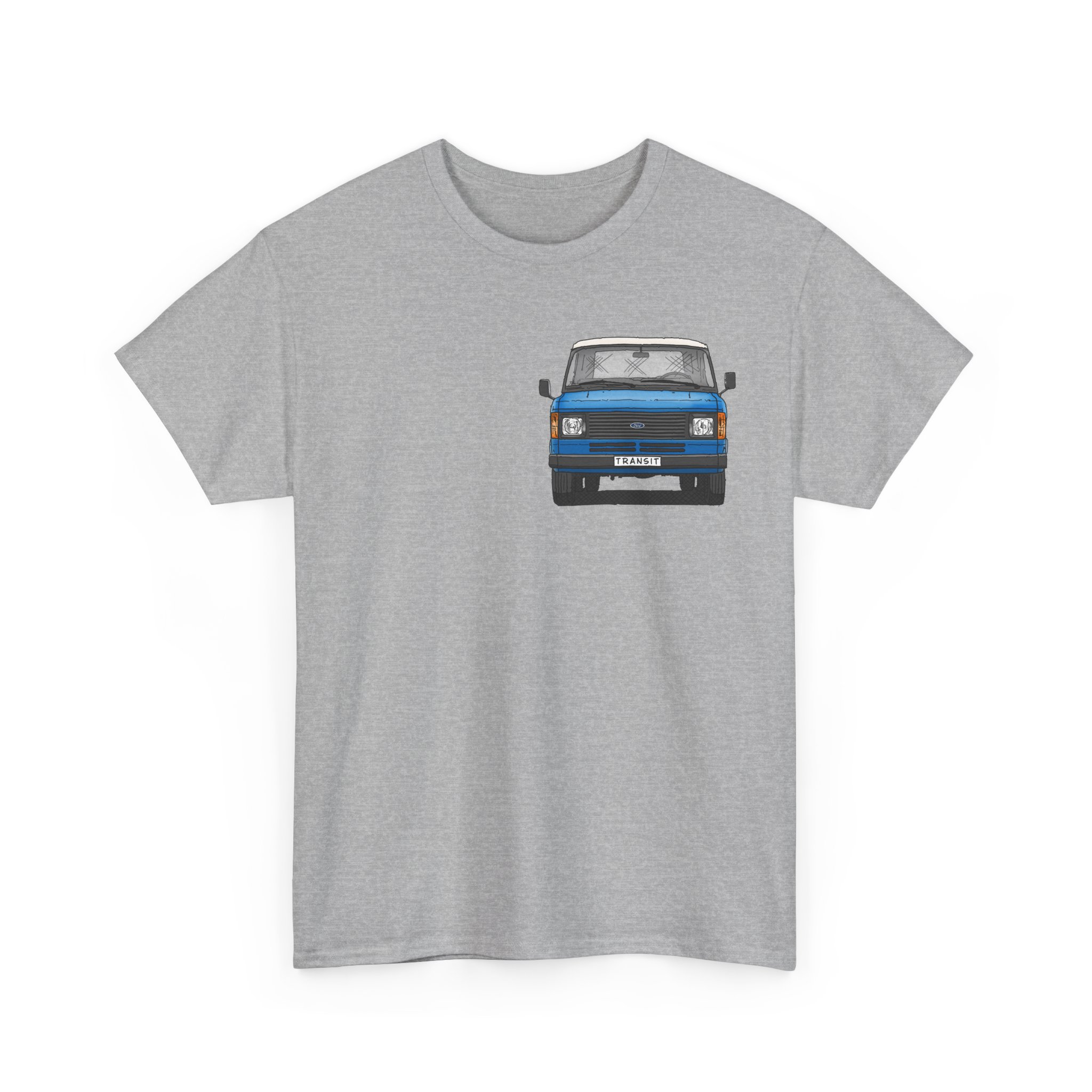 T-Shirt, Ford Transit Mk2, Strichzeichnung mittlere Größe, Blau, eigenes Kennzeichen möglich
