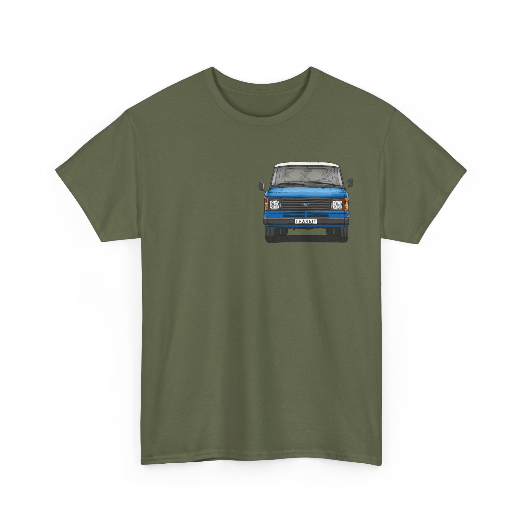 T-Shirt, Ford Transit Mk2, Strichzeichnung mittlere Größe, Blau, eigenes Kennzeichen möglich – Bild 9