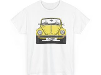 T-Shirt, VW Käfer Cabrio, 1303, Strichzeichnung, Gelb, mit Kennzeichen personalisierbar