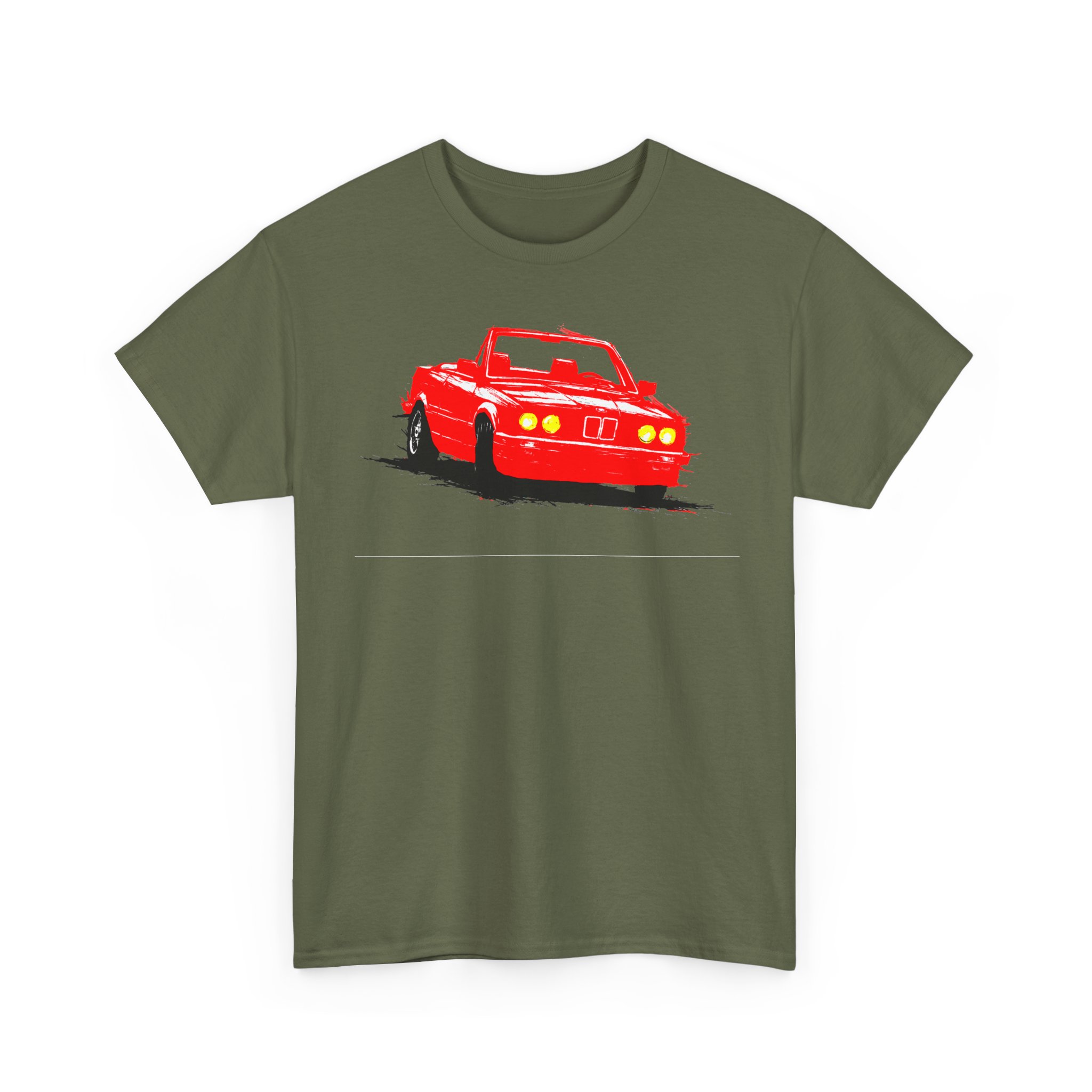 T-Shirt, BMW E30 Cabrio, Kritzel-Kratzel-Auto, Rot1, großer feiner Druck – Bild 5