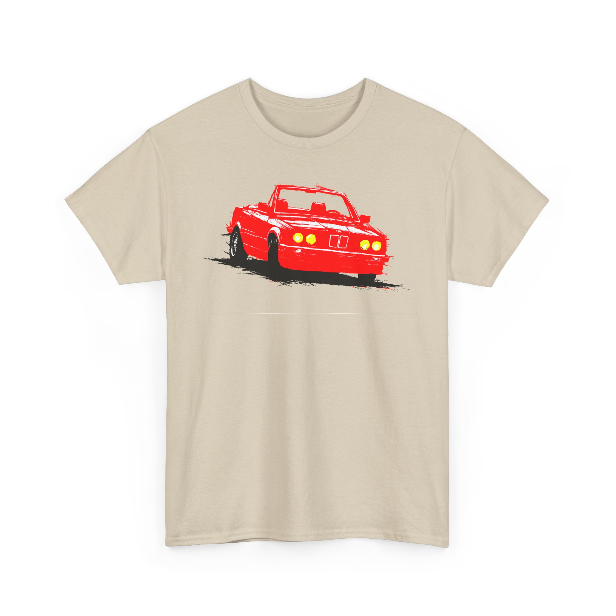 T-Shirt, BMW E30 Cabrio, Kritzel-Kratzel-Auto, Rot1, großer feiner Druck – Bild 4