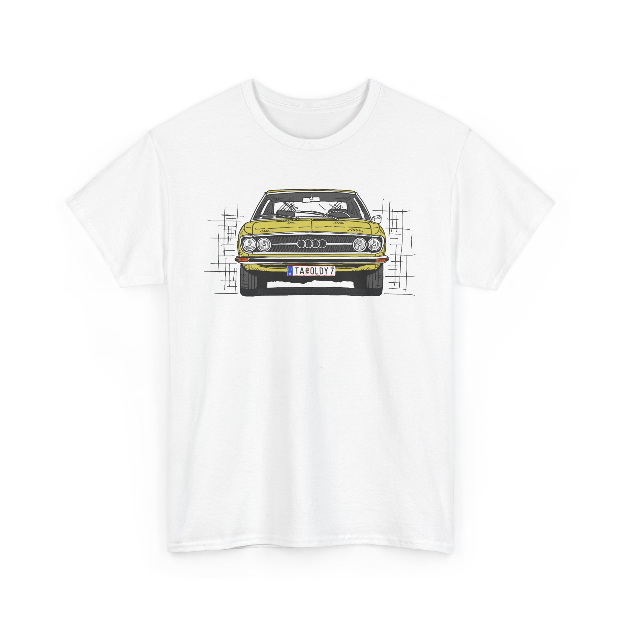 T-Shirt, Audi 100 C1, Strichzeichnung, Gelb, TA OLDY 7 – Bild 2