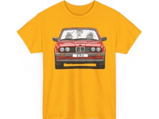 T-Shirt, BMW E30 Cabrio, 3er BMW, Strichzeichnung, Rot, gelbes Shirt