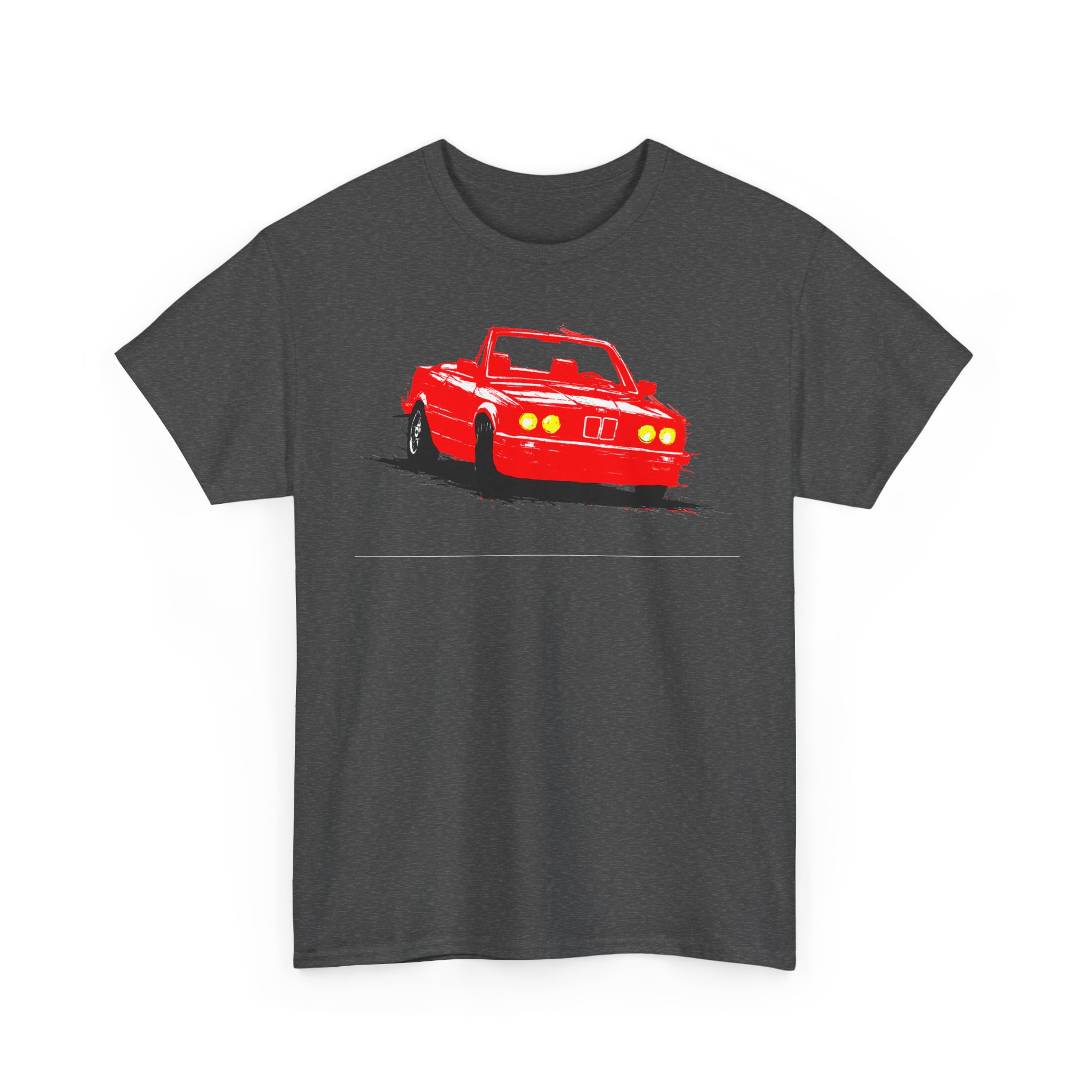 T-Shirt, BMW E30 Cabrio, Kritzel-Kratzel-Auto, Rot1, großer feiner Druck – Bild 6