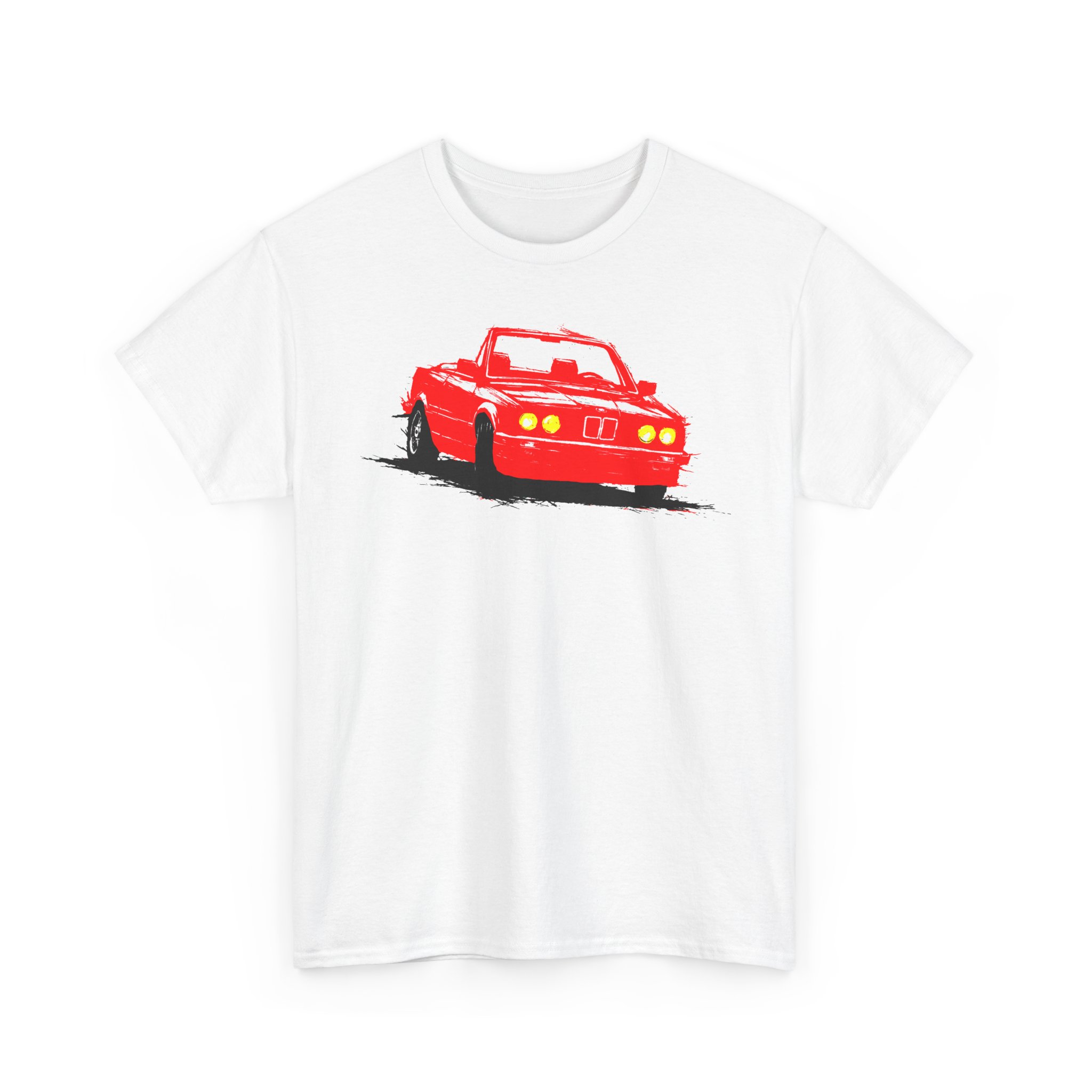 T-Shirt, BMW E30 Cabrio, Kritzel-Kratzel-Auto, Rot1, großer feiner Druck – Bild 3