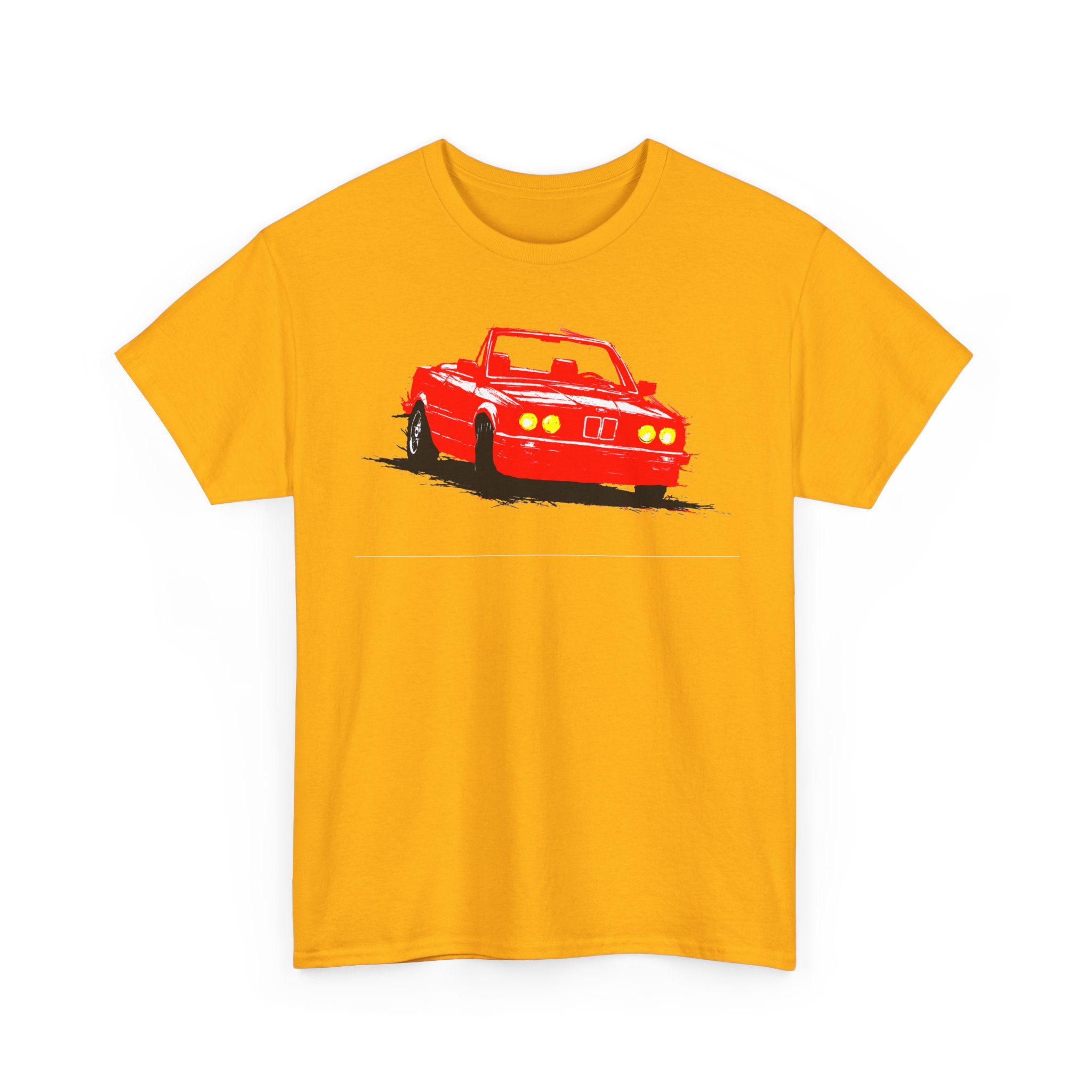 T-Shirt, BMW E30 Cabrio, Kritzel-Kratzel-Auto, Rot1, großer feiner Druck