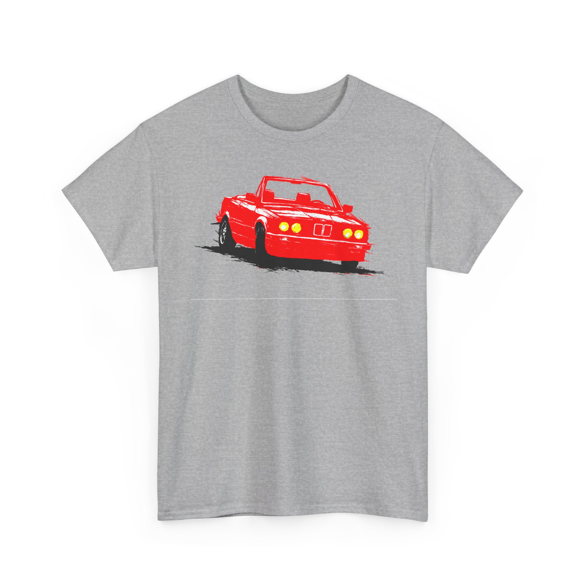 T-Shirt, BMW E30 Cabrio, Kritzel-Kratzel-Auto, Rot1, großer feiner Druck – Bild 2