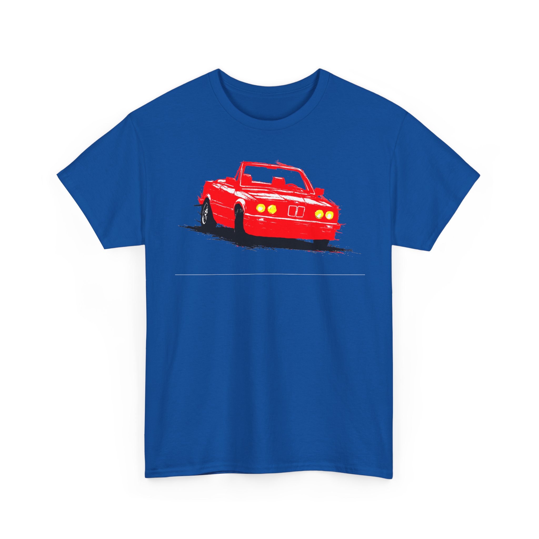 T-Shirt, BMW E30 Cabrio, Kritzel-Kratzel-Auto, Rot1, großer feiner Druck – Bild 7