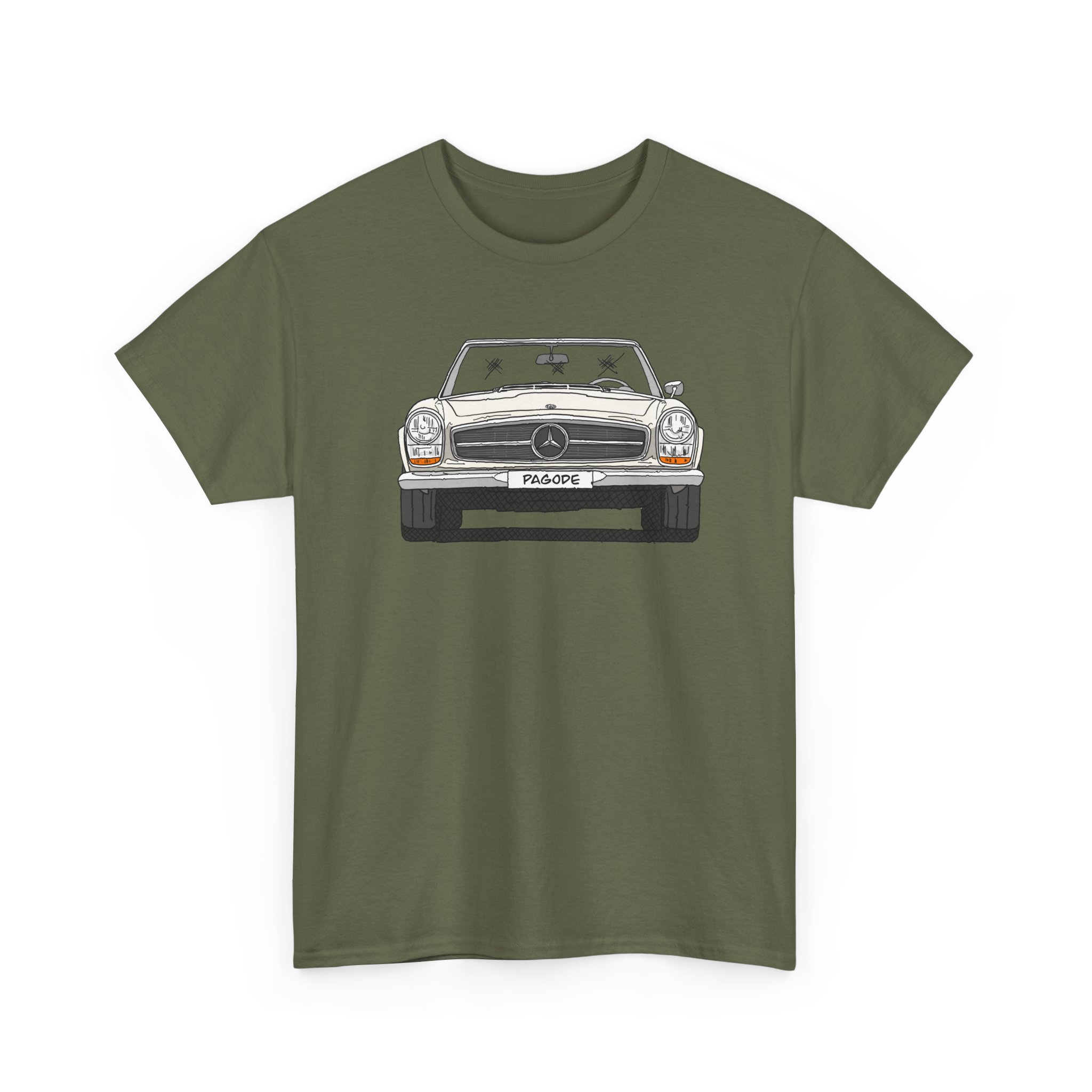 T-Shirt, Mercedes W113 Pagode, Strichzeichnung, Weiß – Bild 5