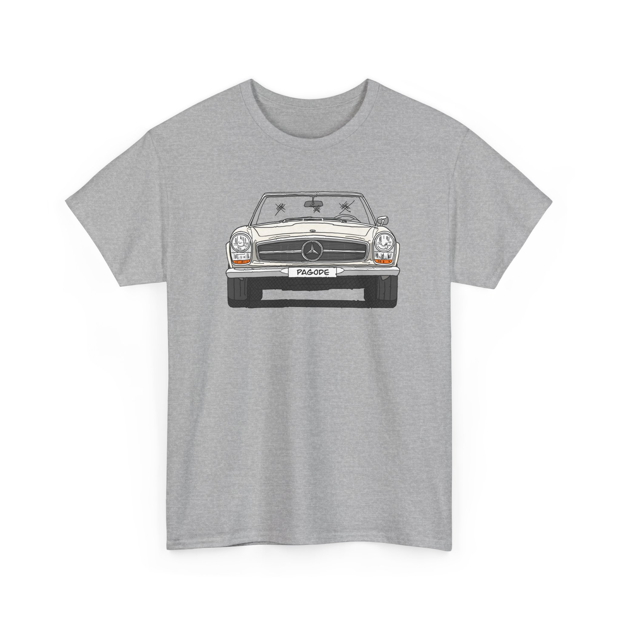 T-Shirt, Mercedes W113 Pagode, Strichzeichnung, Weiß